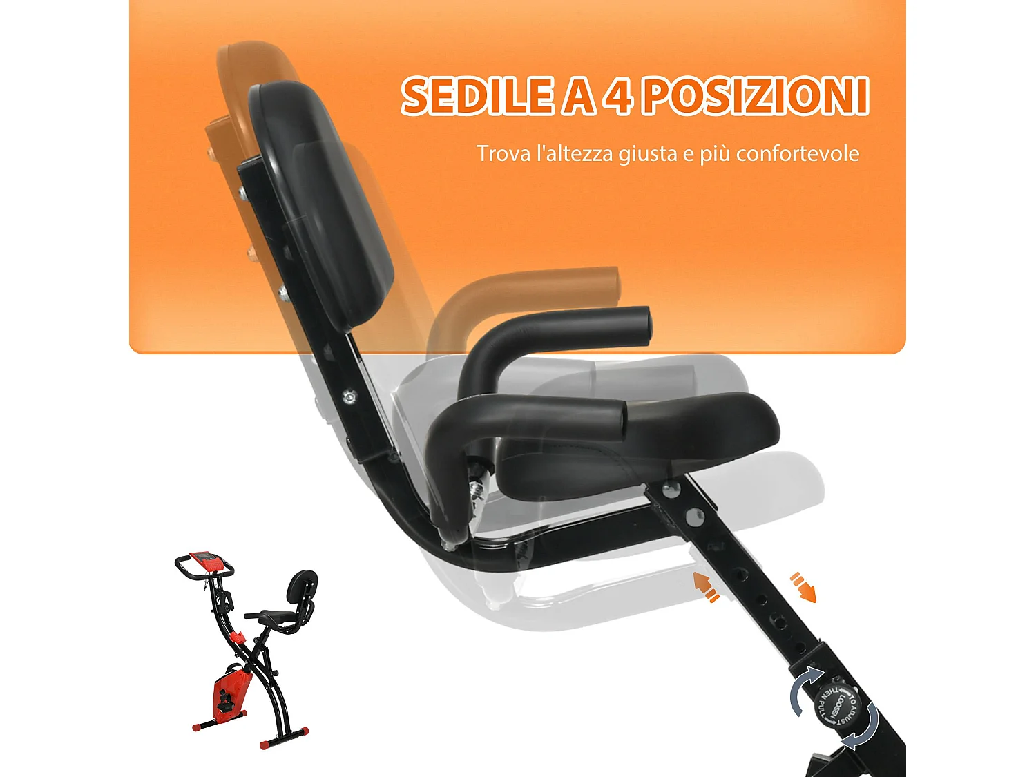 Cyclette pieghevole 2 in 1 resistenza 8 livelli elastici per braccia