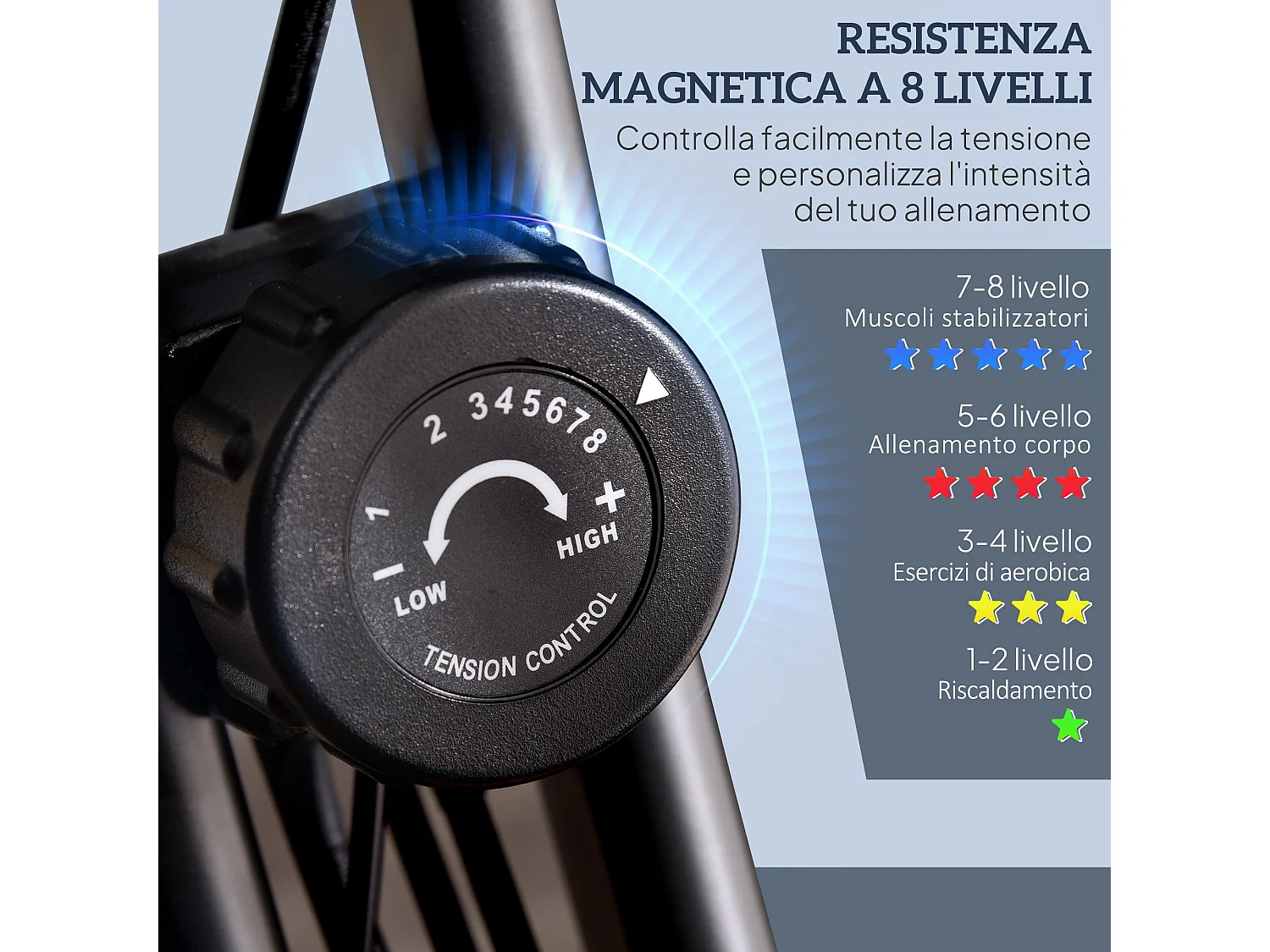 Cyclette pieghevole resistenza 8 livelli elastici per braccia giallo