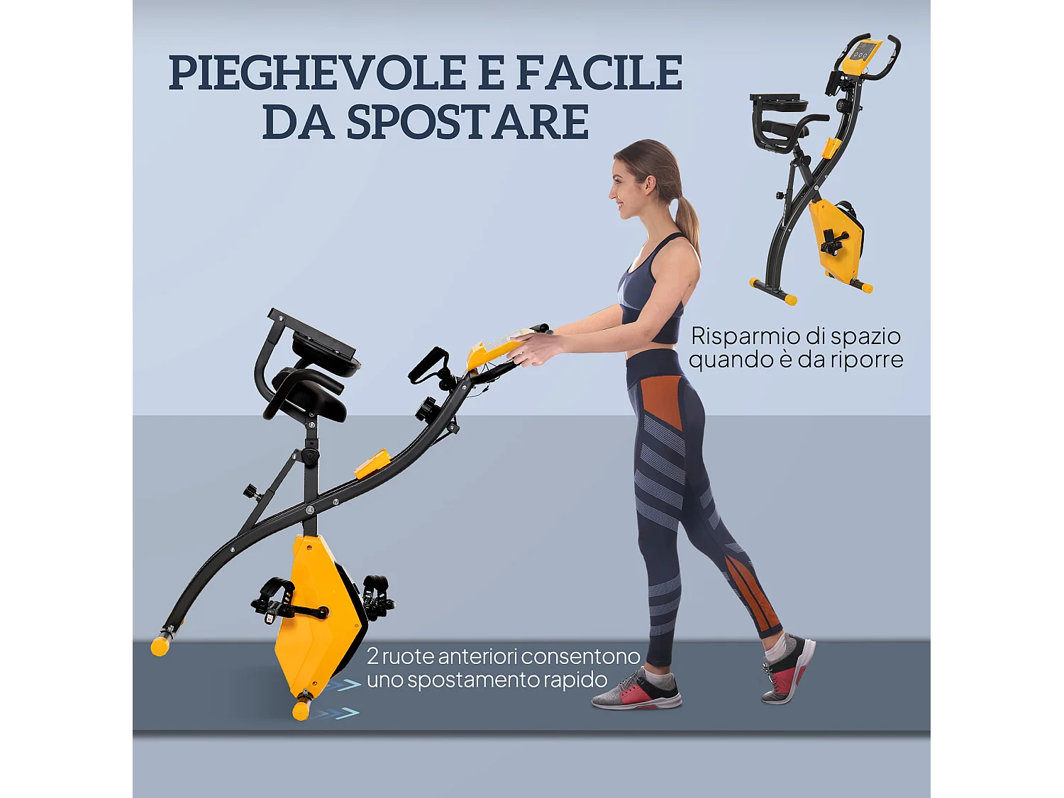 Cyclette pieghevole resistenza 8 livelli elastici per braccia giallo