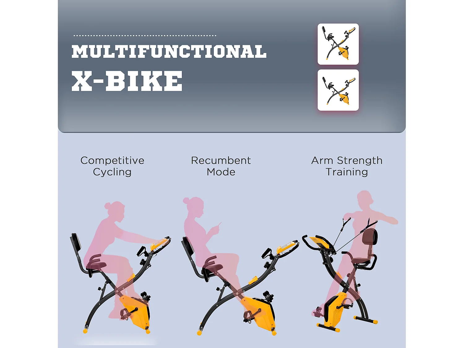 Cyclette pieghevole resistenza 8 livelli elastici per braccia giallo