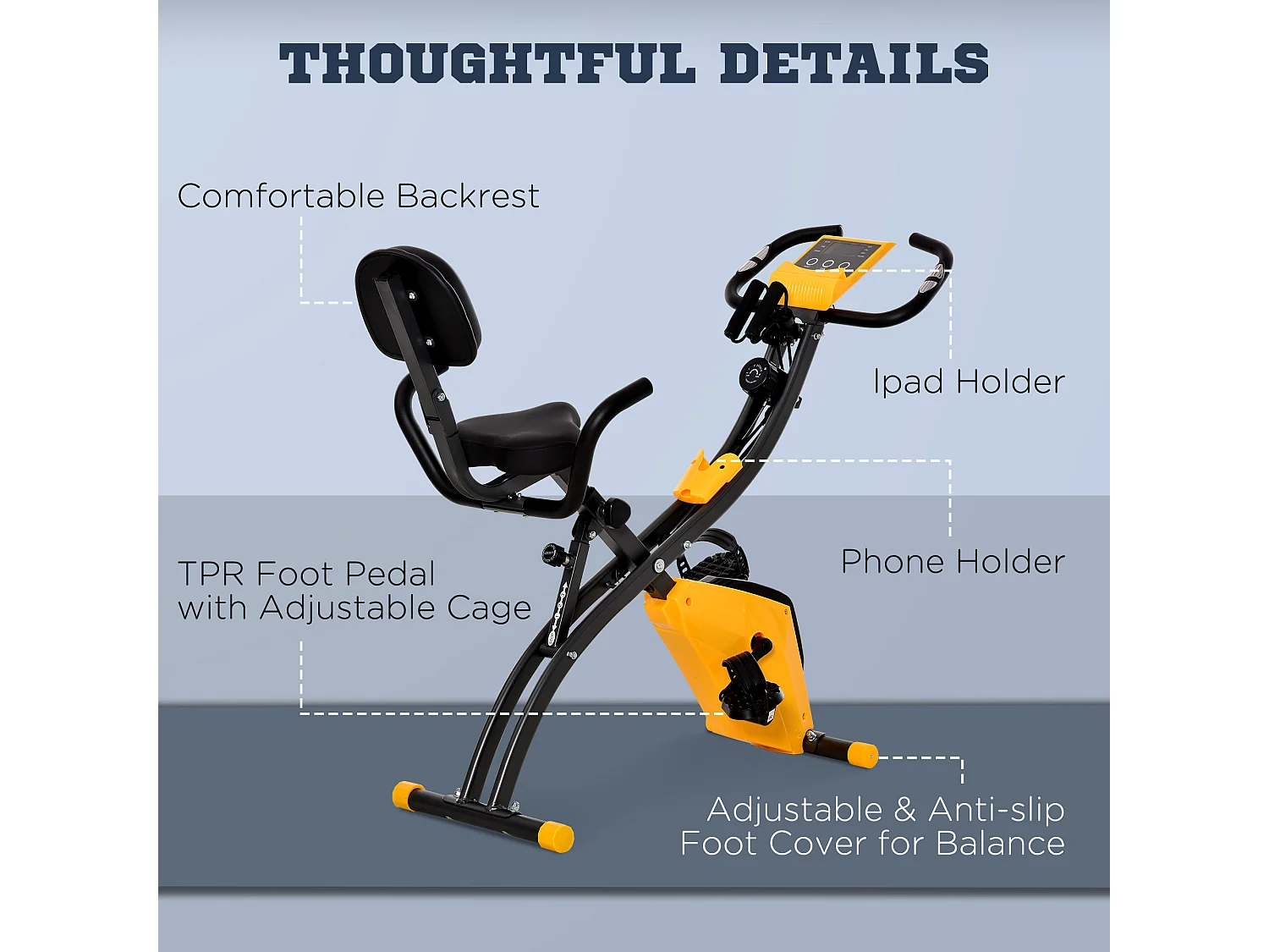 Cyclette pieghevole resistenza 8 livelli elastici per braccia giallo