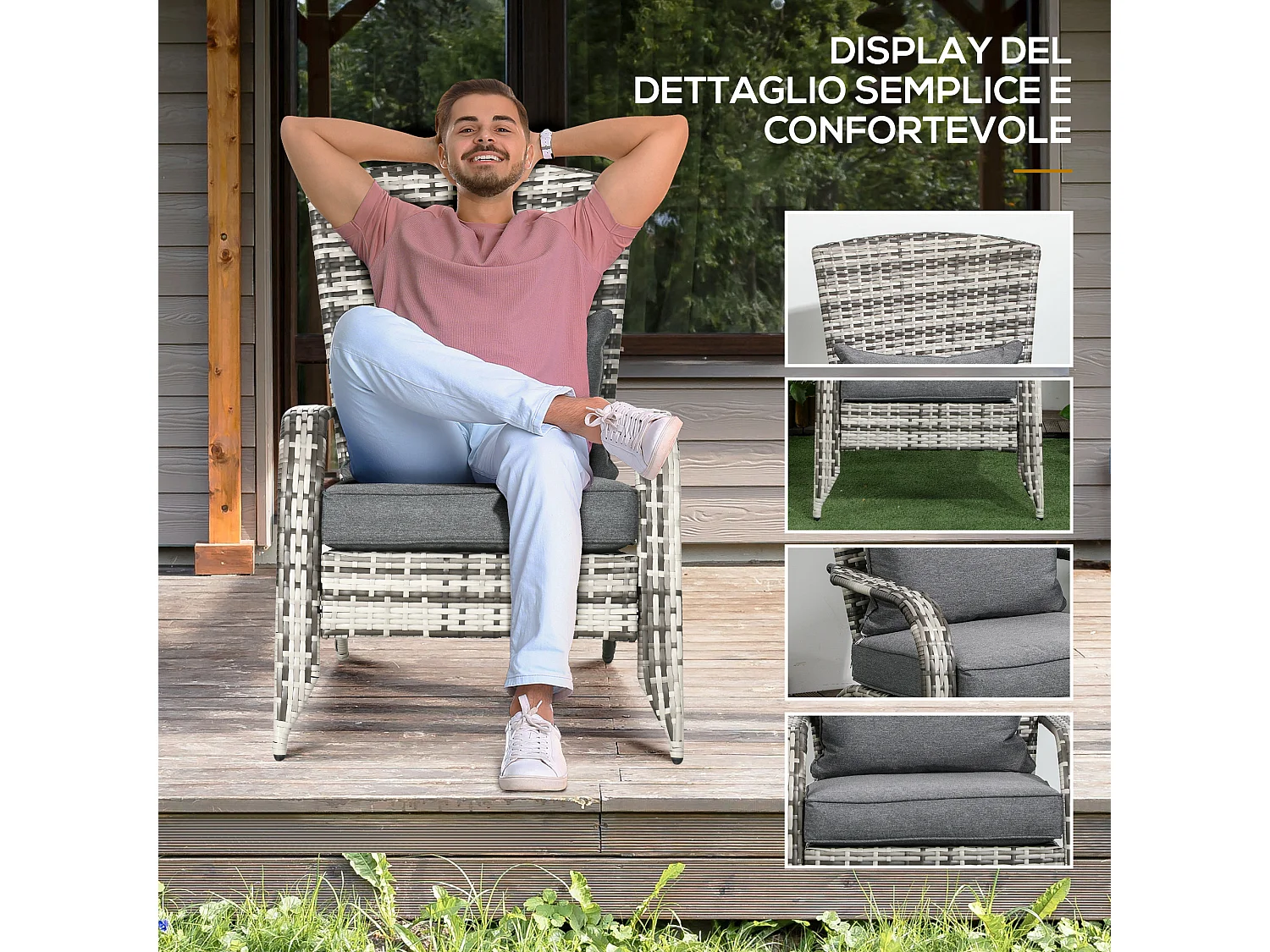 Sedia da giardino adironrack in rattan e acciaio grigio