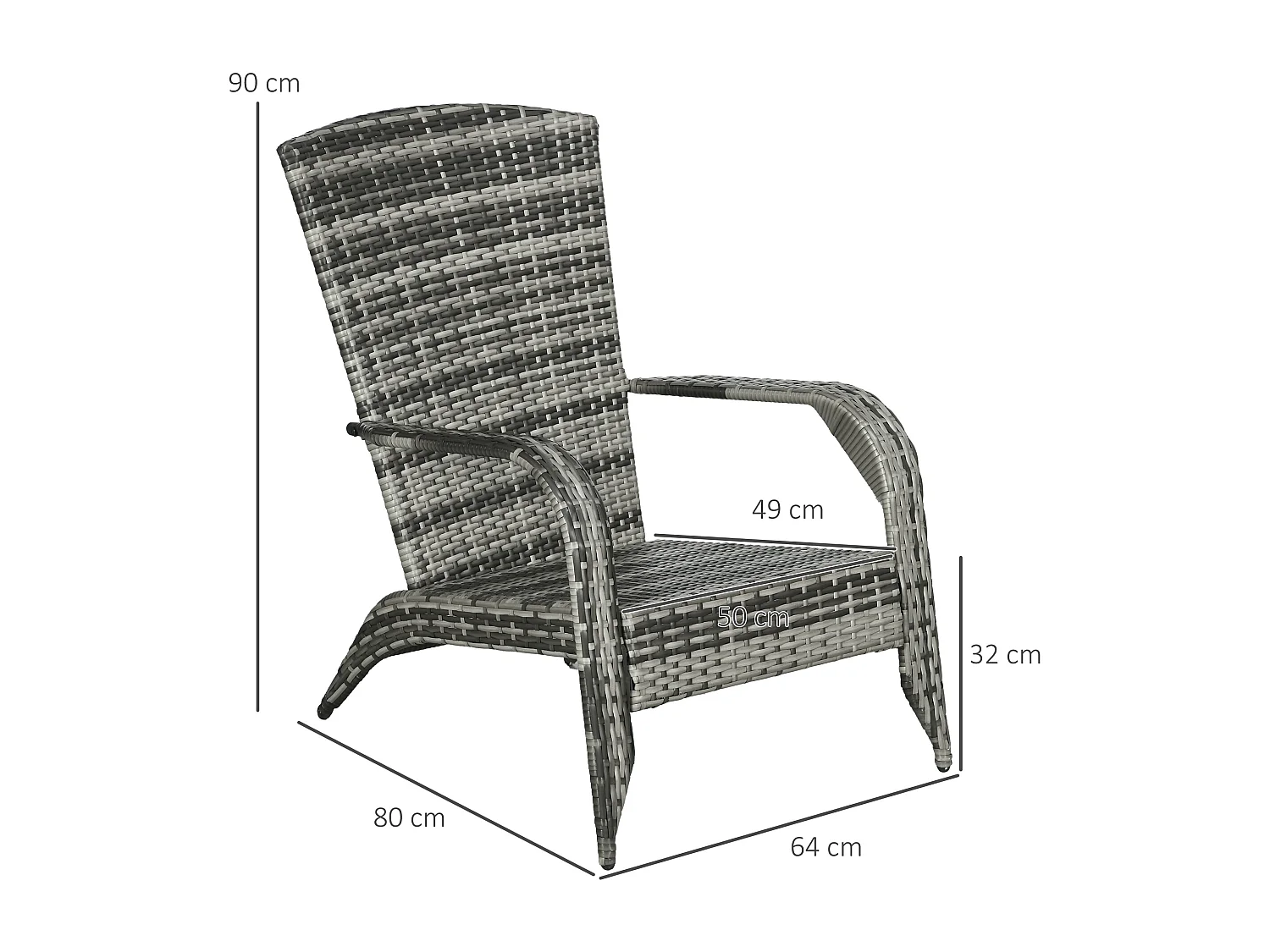 Sedia da giardino adironrack in rattan e acciaio grigio