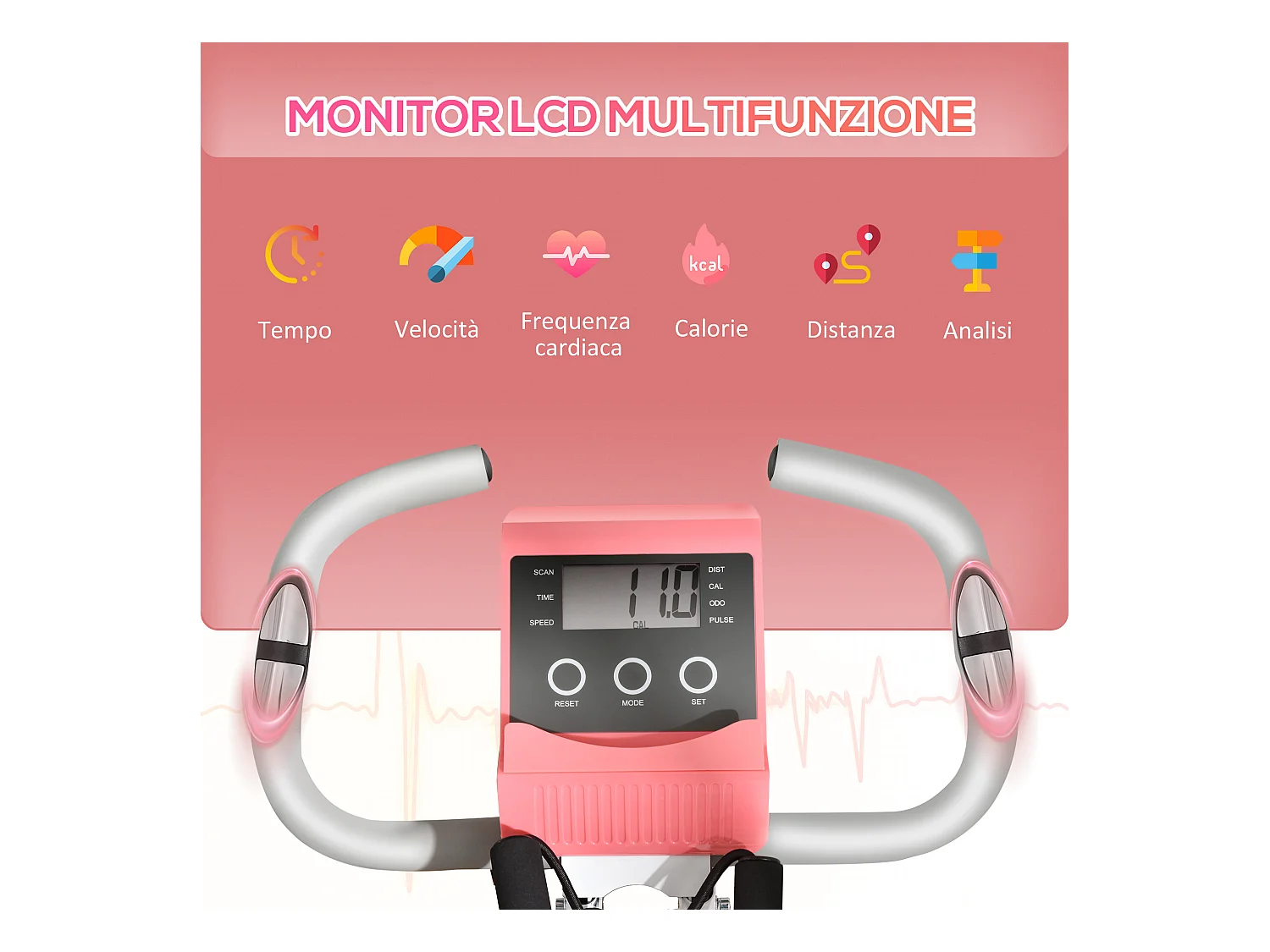 Cyclette pieghevole 2 in 1 resistenza 8 livelli elastici per braccia