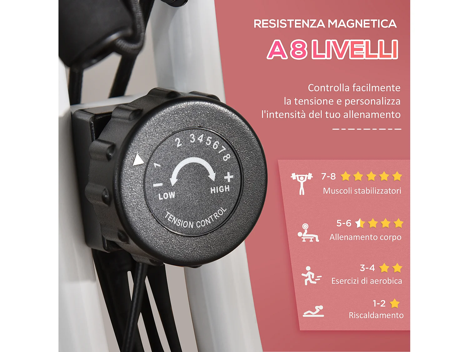 Cyclette pieghevole 2 in 1 resistenza 8 livelli elastici per braccia