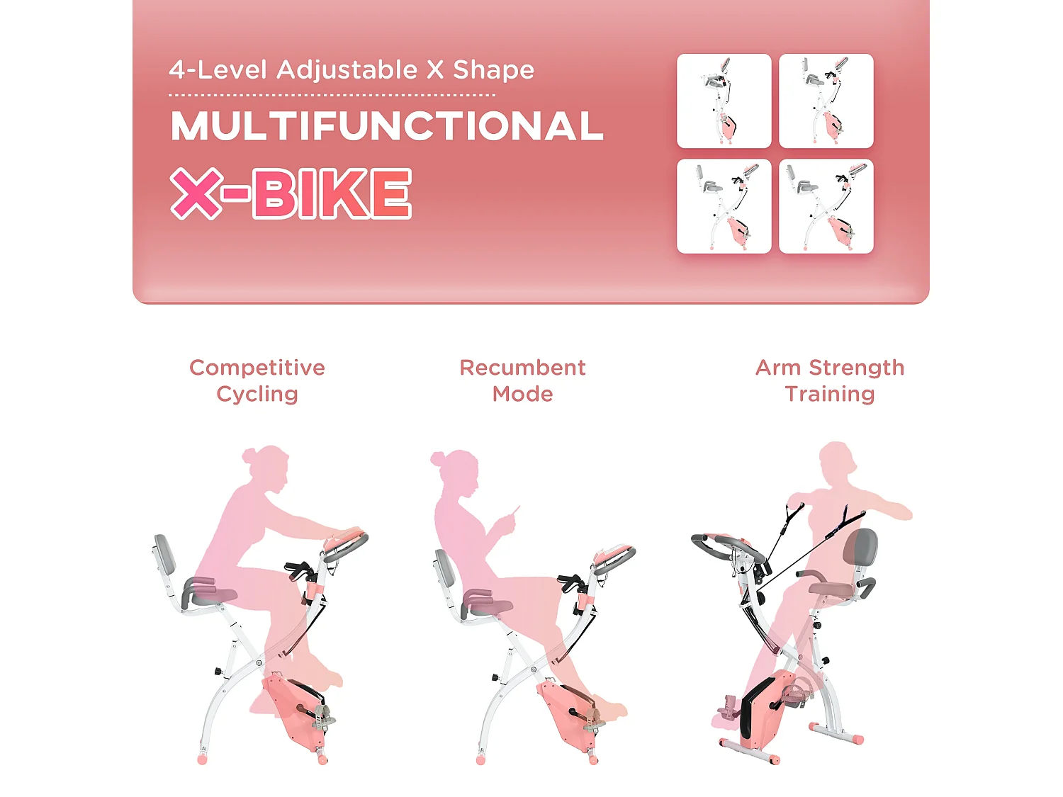 Cyclette pieghevole 2 in 1 resistenza 8 livelli elastici per braccia