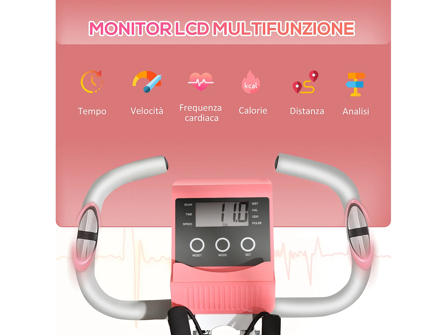 Cyclette pieghevole 2 in 1 resistenza 8 livelli elastici per braccia