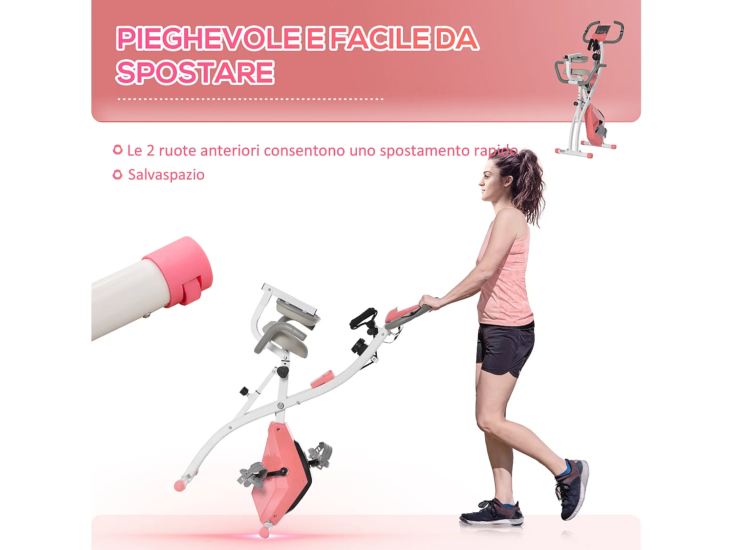 Cyclette pieghevole 2 in 1 resistenza 8 livelli elastici per braccia