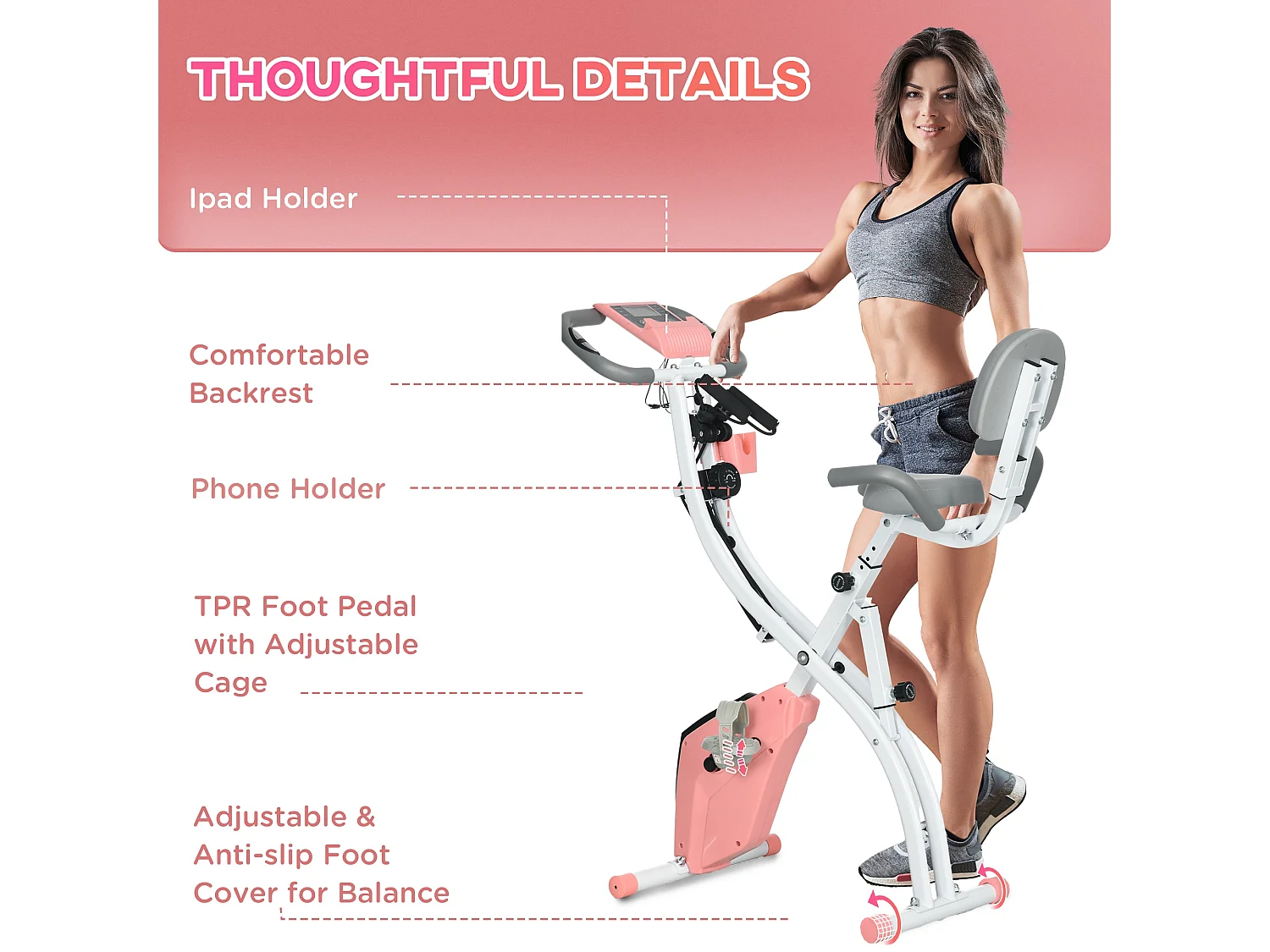 Cyclette pieghevole 2 in 1 resistenza 8 livelli elastici per braccia