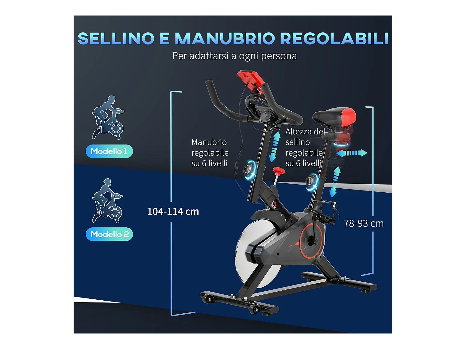 Cyclette da camera professionale regolabile con monitor nero