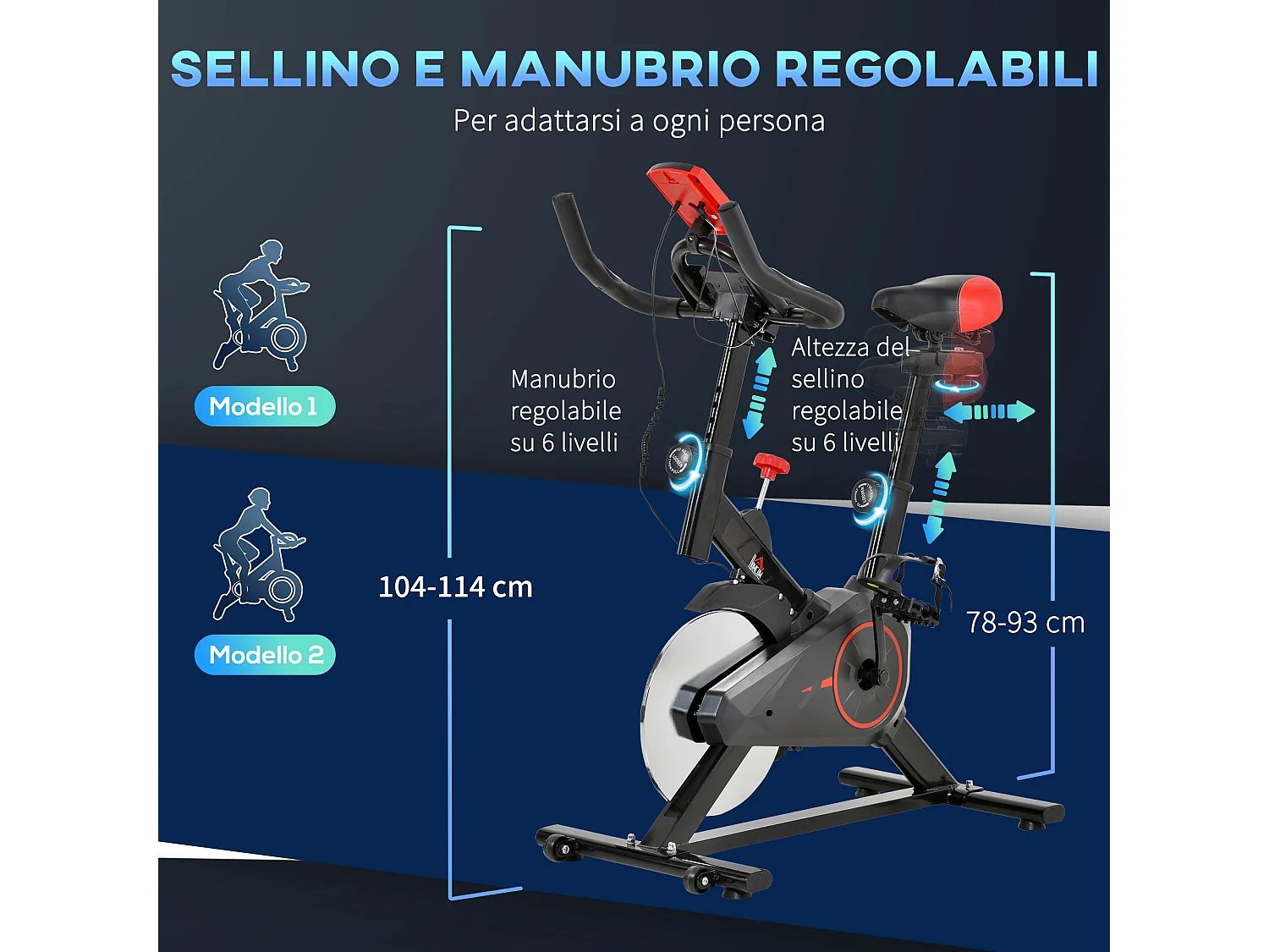 Cyclette da camera professionale regolabile con monitor nero