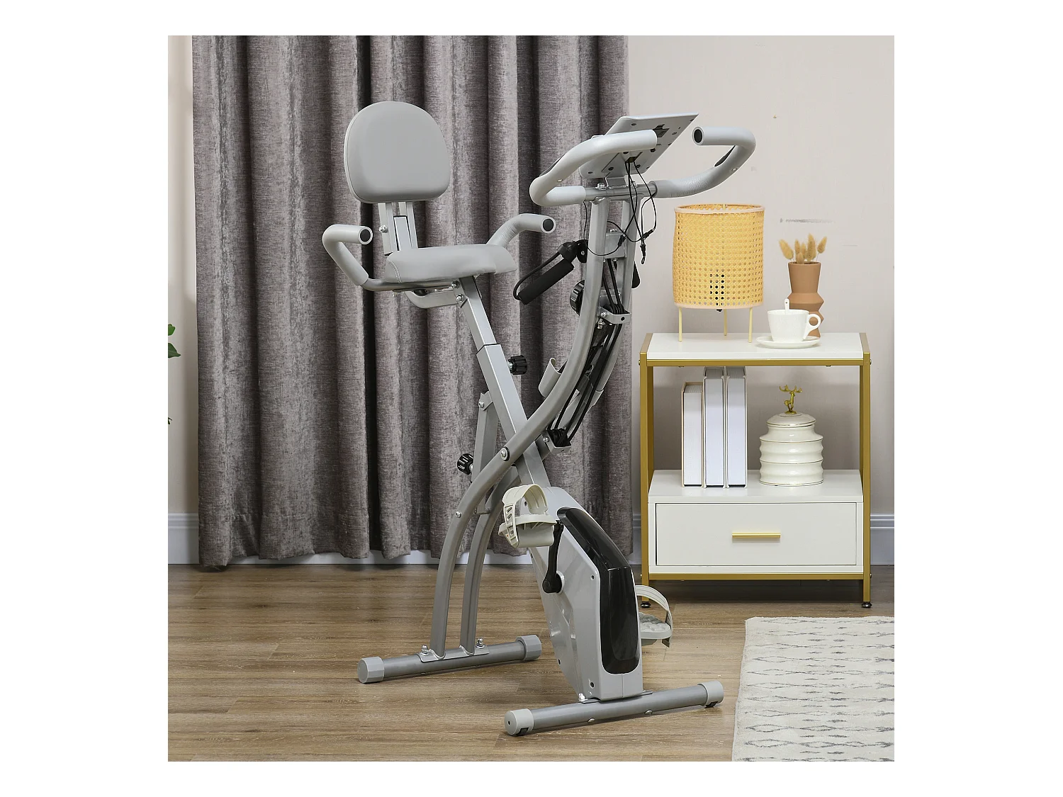 Cyclette pieghevole 2 in 1 resistenza 8 livelli elastici per braccia