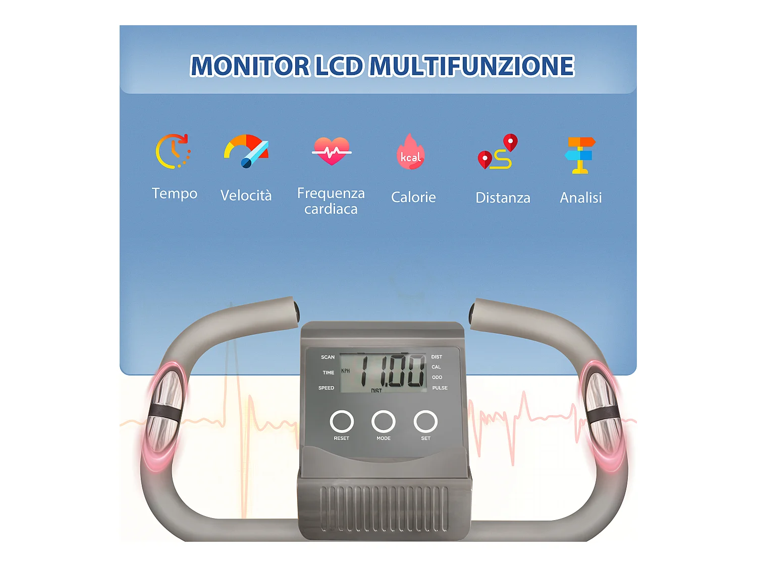 Cyclette pieghevole 2 in 1 resistenza 8 livelli elastici per braccia