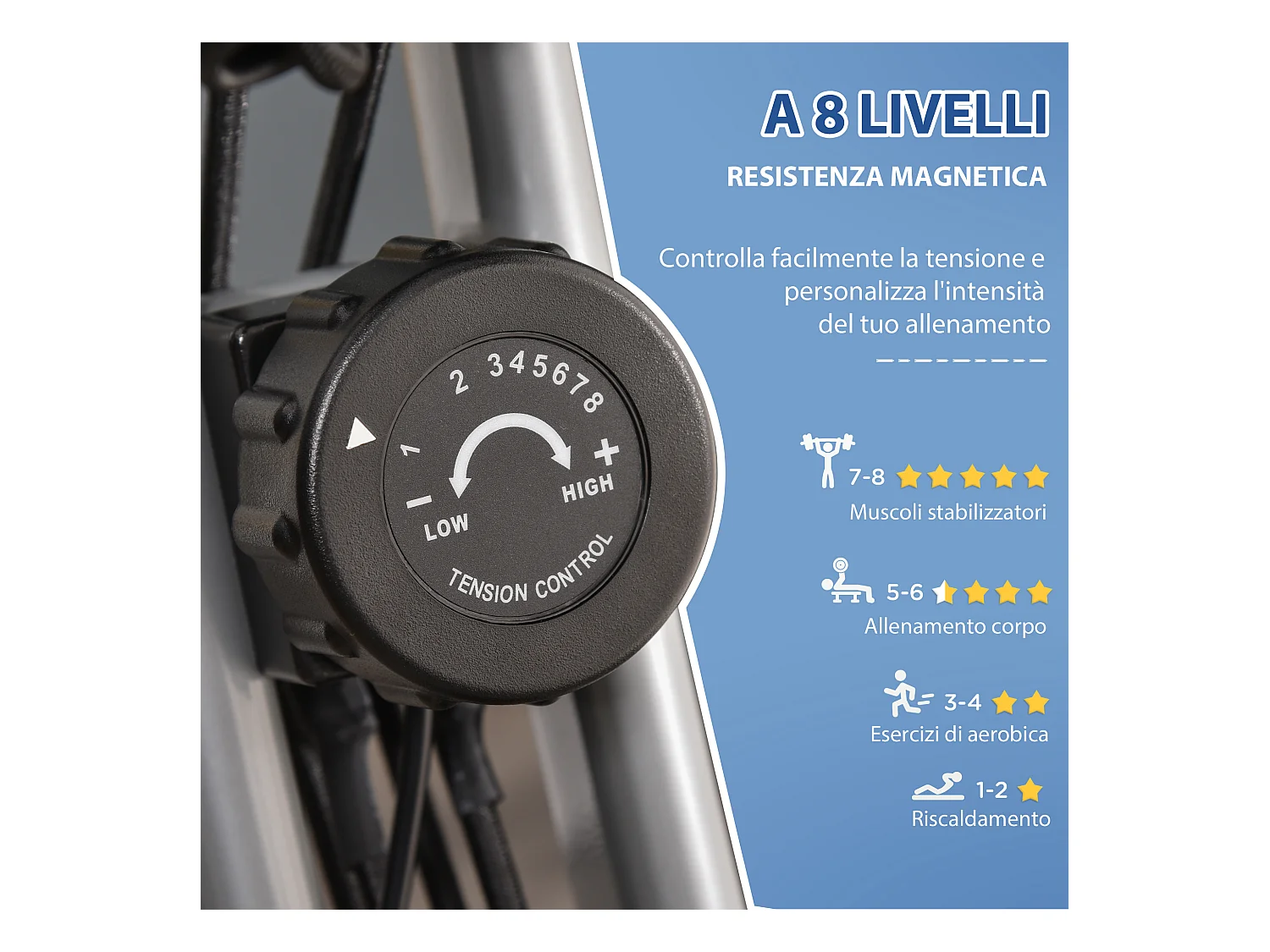 Cyclette pieghevole 2 in 1 resistenza 8 livelli elastici per braccia