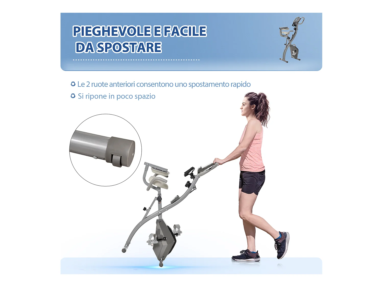 Cyclette pieghevole 2 in 1 resistenza 8 livelli elastici per braccia