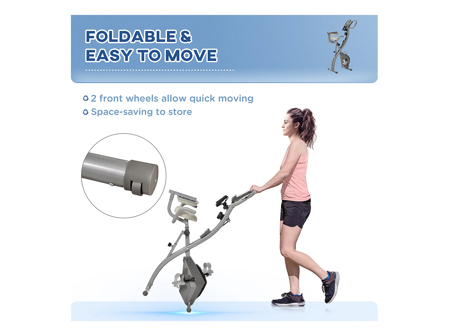 Cyclette pieghevole 2 in 1 resistenza 8 livelli elastici per braccia