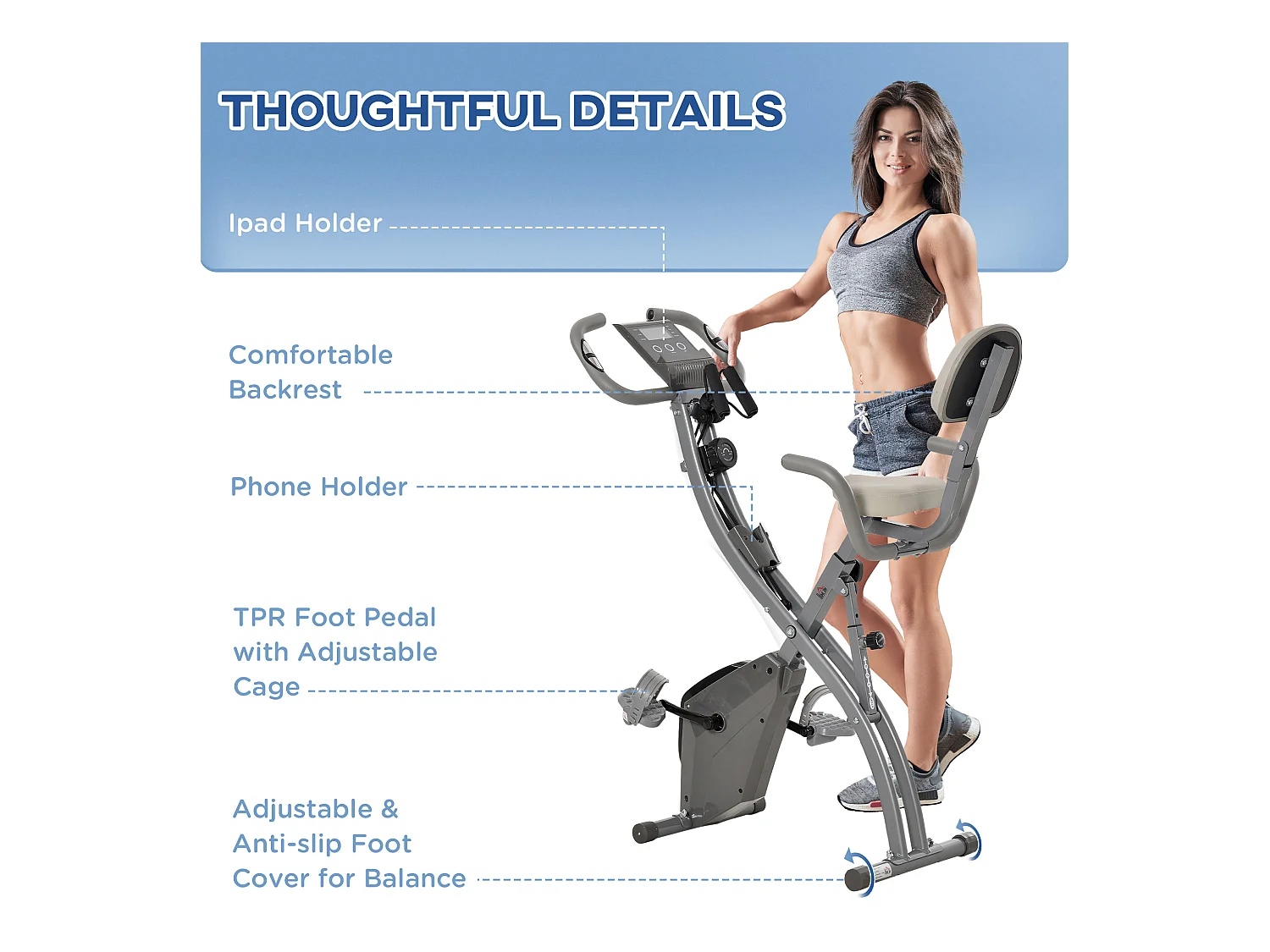 Cyclette pieghevole 2 in 1 resistenza 8 livelli elastici per braccia