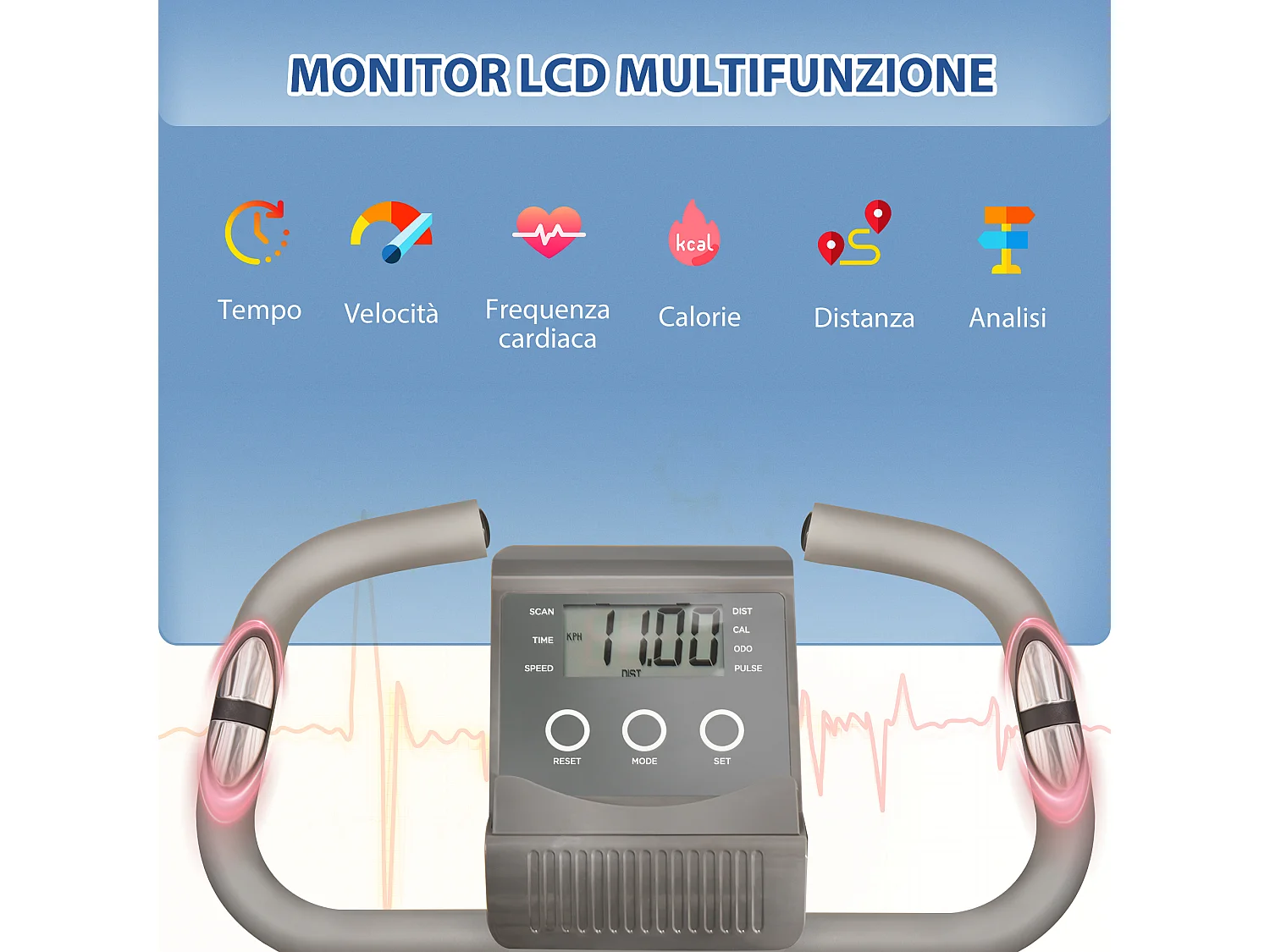 Cyclette pieghevole 2 in 1 resistenza 8 livelli elastici per braccia