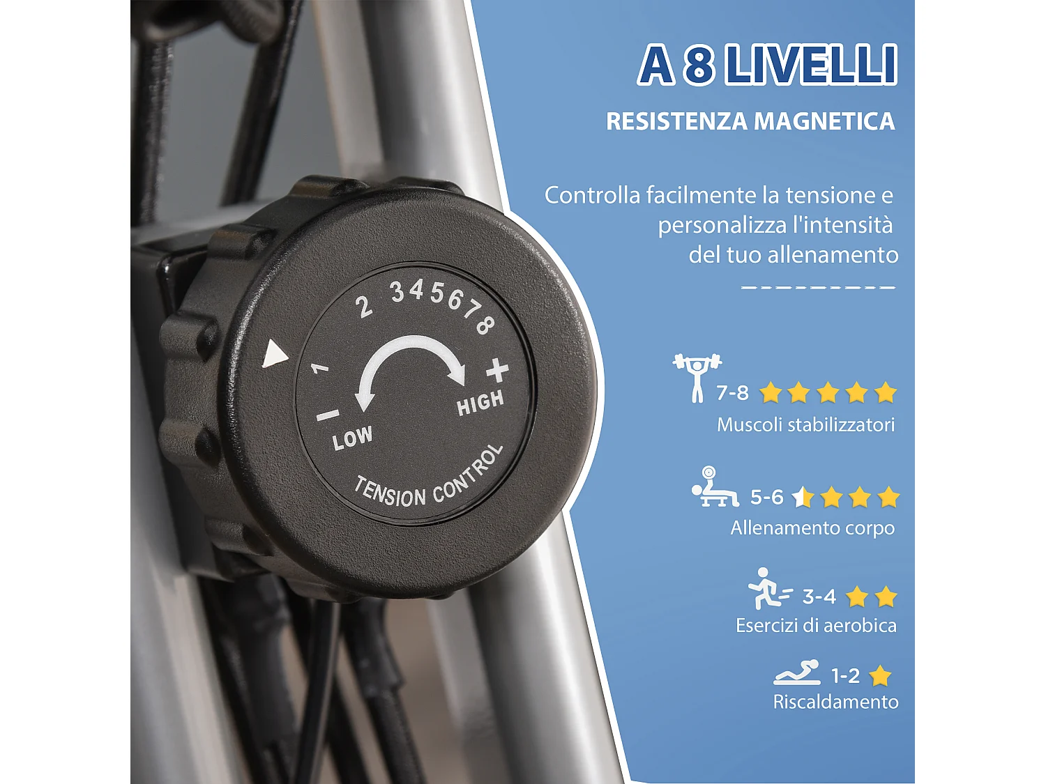 Cyclette pieghevole 2 in 1 resistenza 8 livelli elastici per braccia