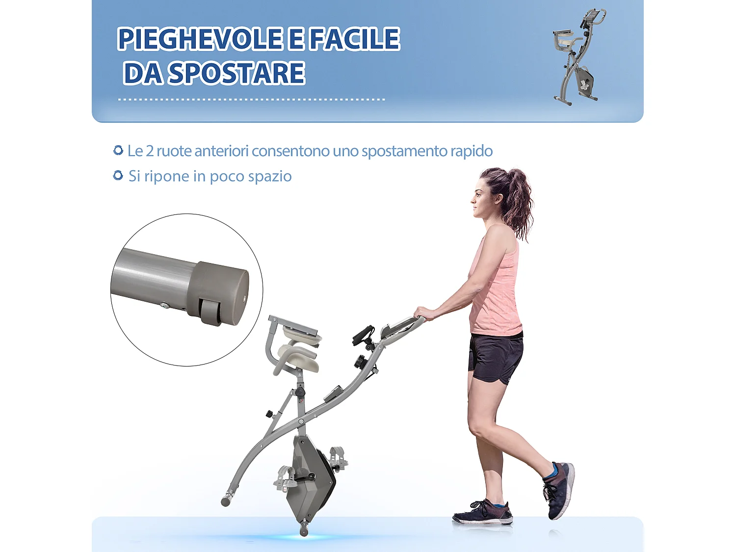 Cyclette pieghevole 2 in 1 resistenza 8 livelli elastici per braccia