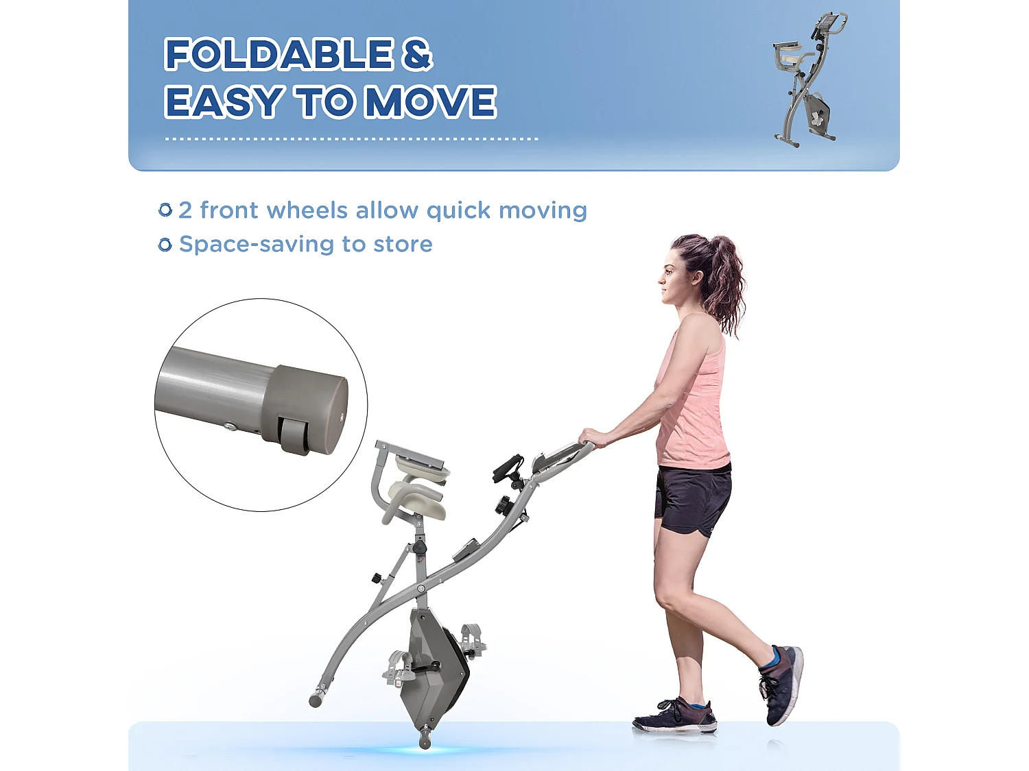 Cyclette pieghevole 2 in 1 resistenza 8 livelli elastici per braccia