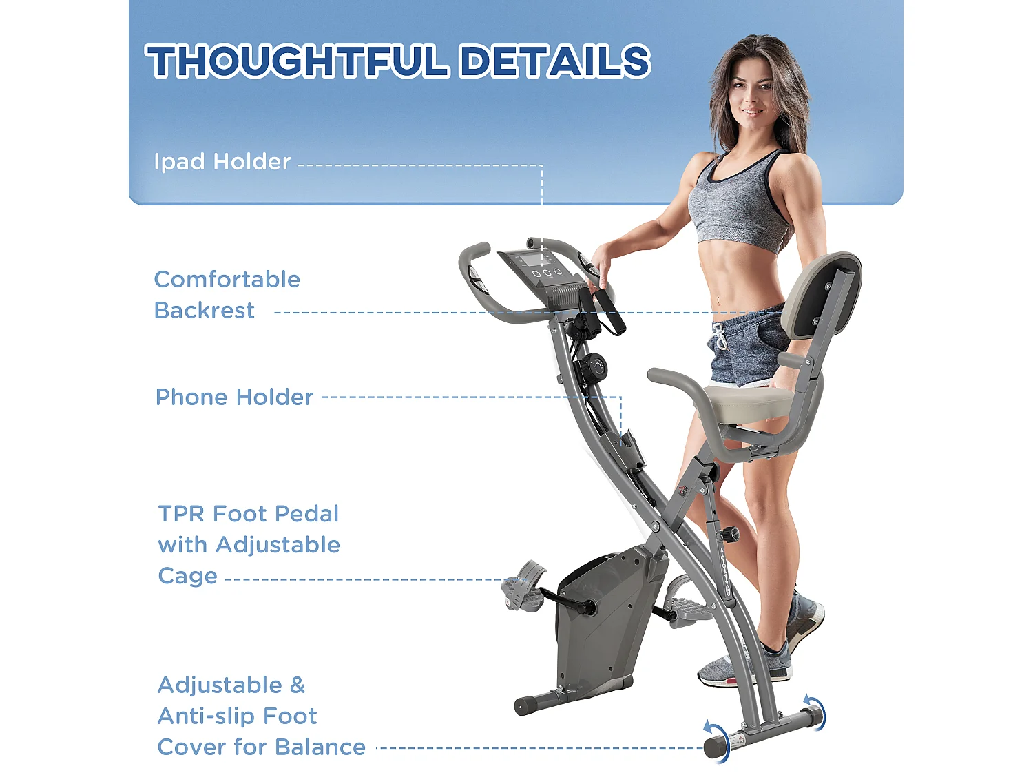 Cyclette pieghevole 2 in 1 resistenza 8 livelli elastici per braccia