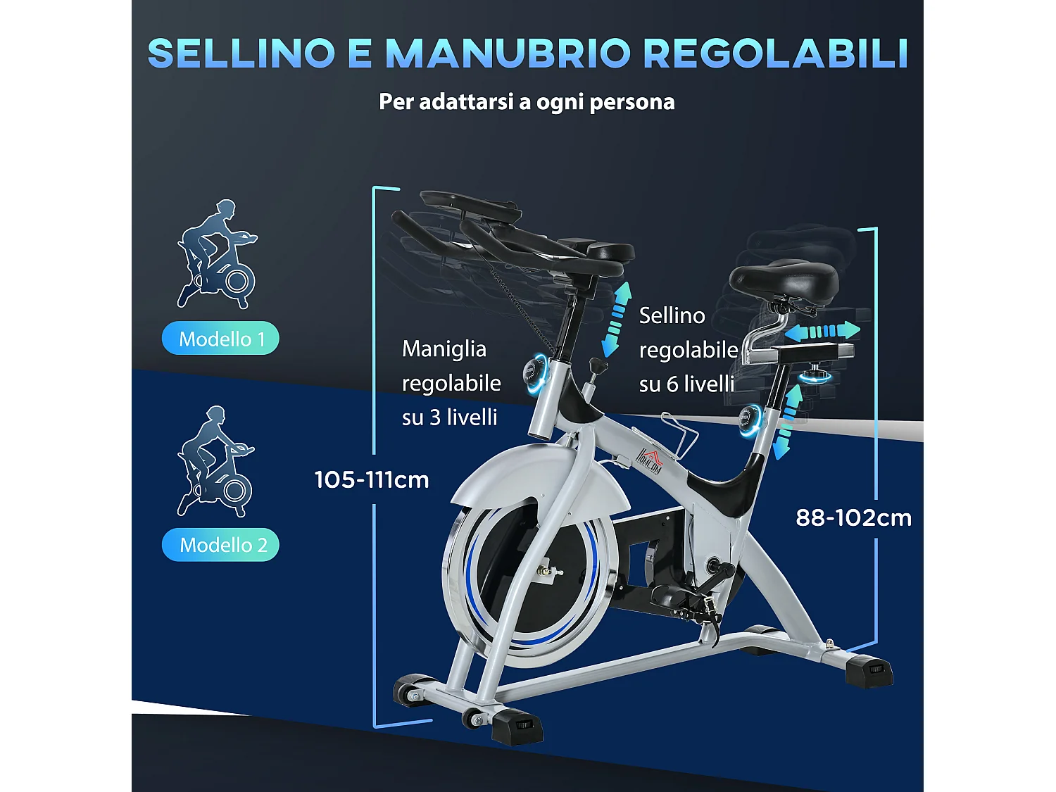 Cyclette con monitor lcd volano 15kg sellino e manubrio regolabili