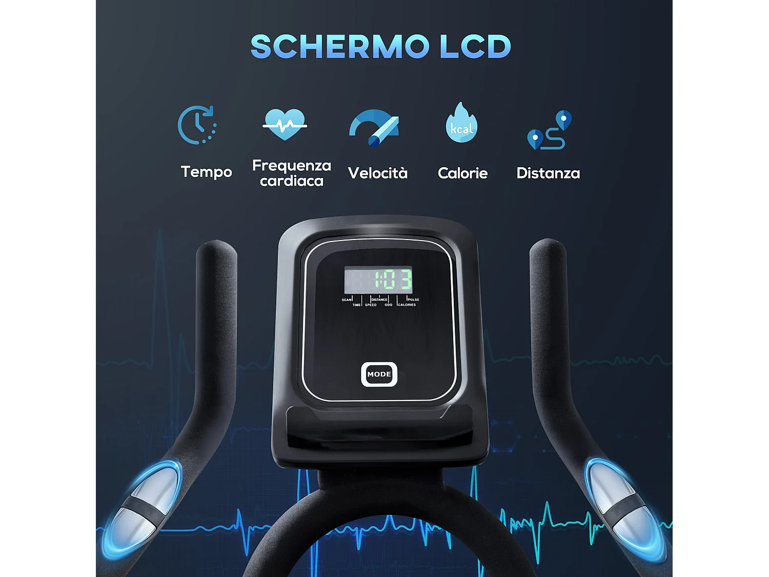 Cyclette con monitor lcd volano 15kg sellino e manubrio regolabili