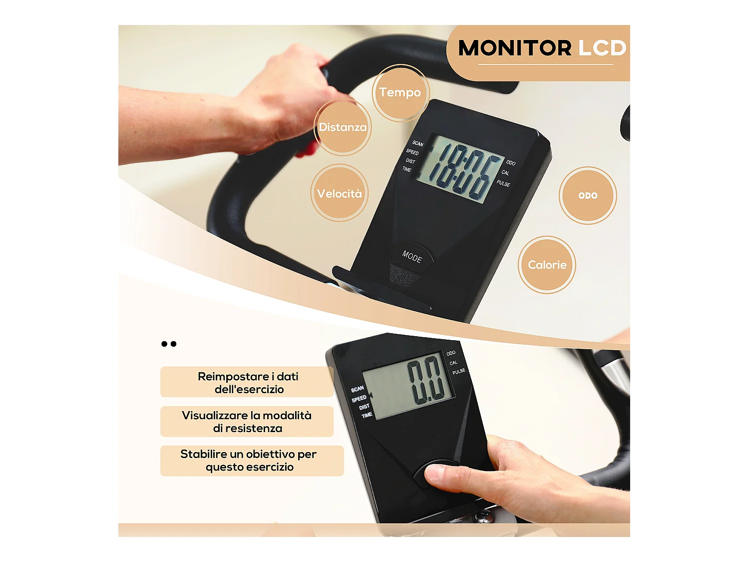 Cyclette pieghevole magnetica 8 livelli display e sellino regolabile