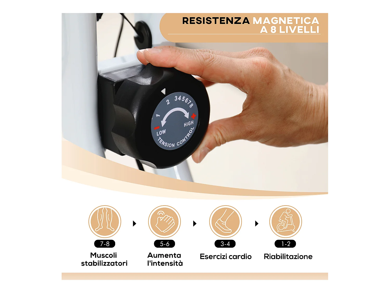 Cyclette pieghevole magnetica 8 livelli display e sellino regolabile