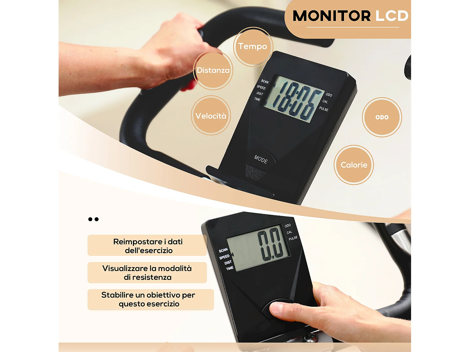 Cyclette pieghevole magnetica 8 livelli display e sellino regolabile