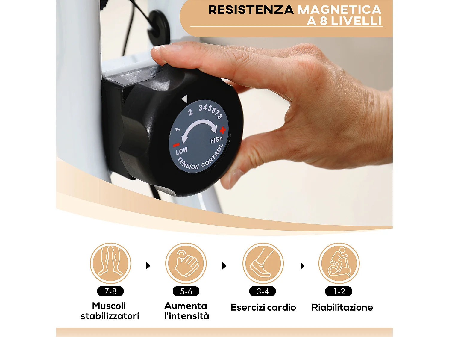 Cyclette pieghevole magnetica 8 livelli display e sellino regolabile