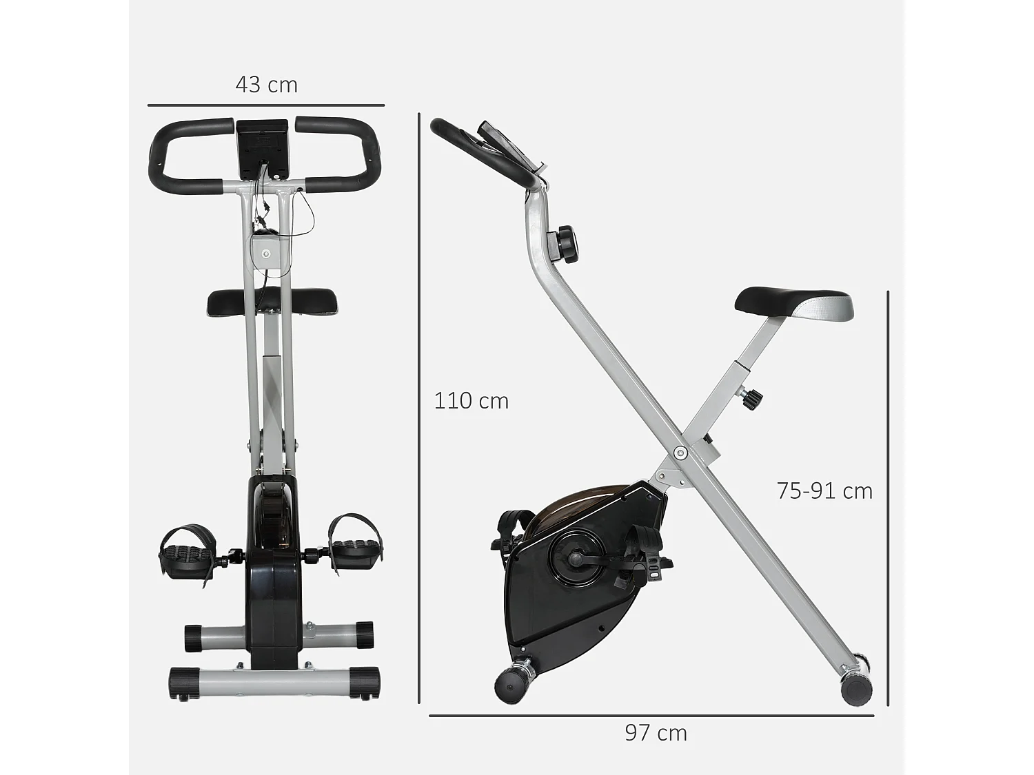 Cyclette pieghevole magnetica a 8 livelli con display grigio e nero