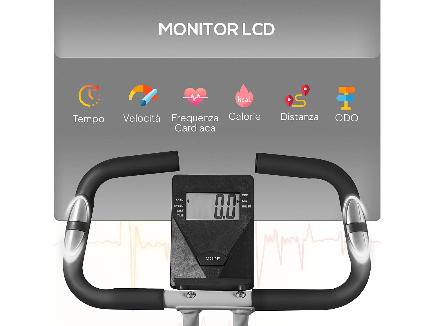 Cyclette pieghevole magnetica a 8 livelli con display grigio e nero