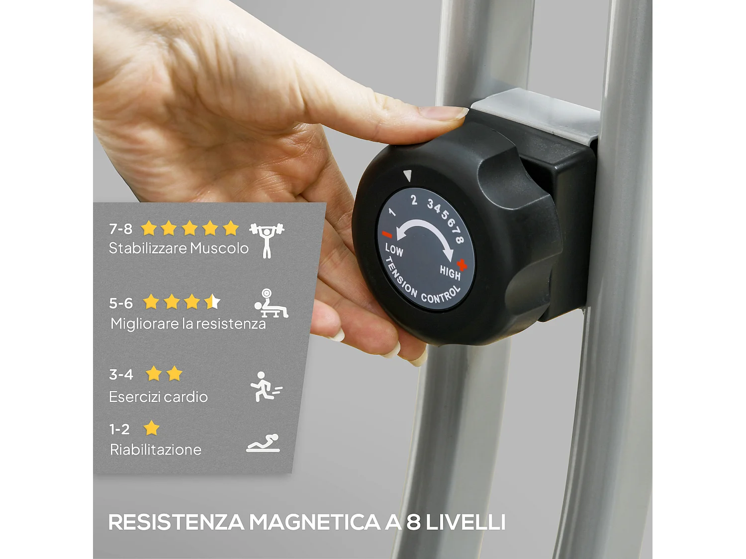 Cyclette pieghevole magnetica a 8 livelli con display grigio e nero