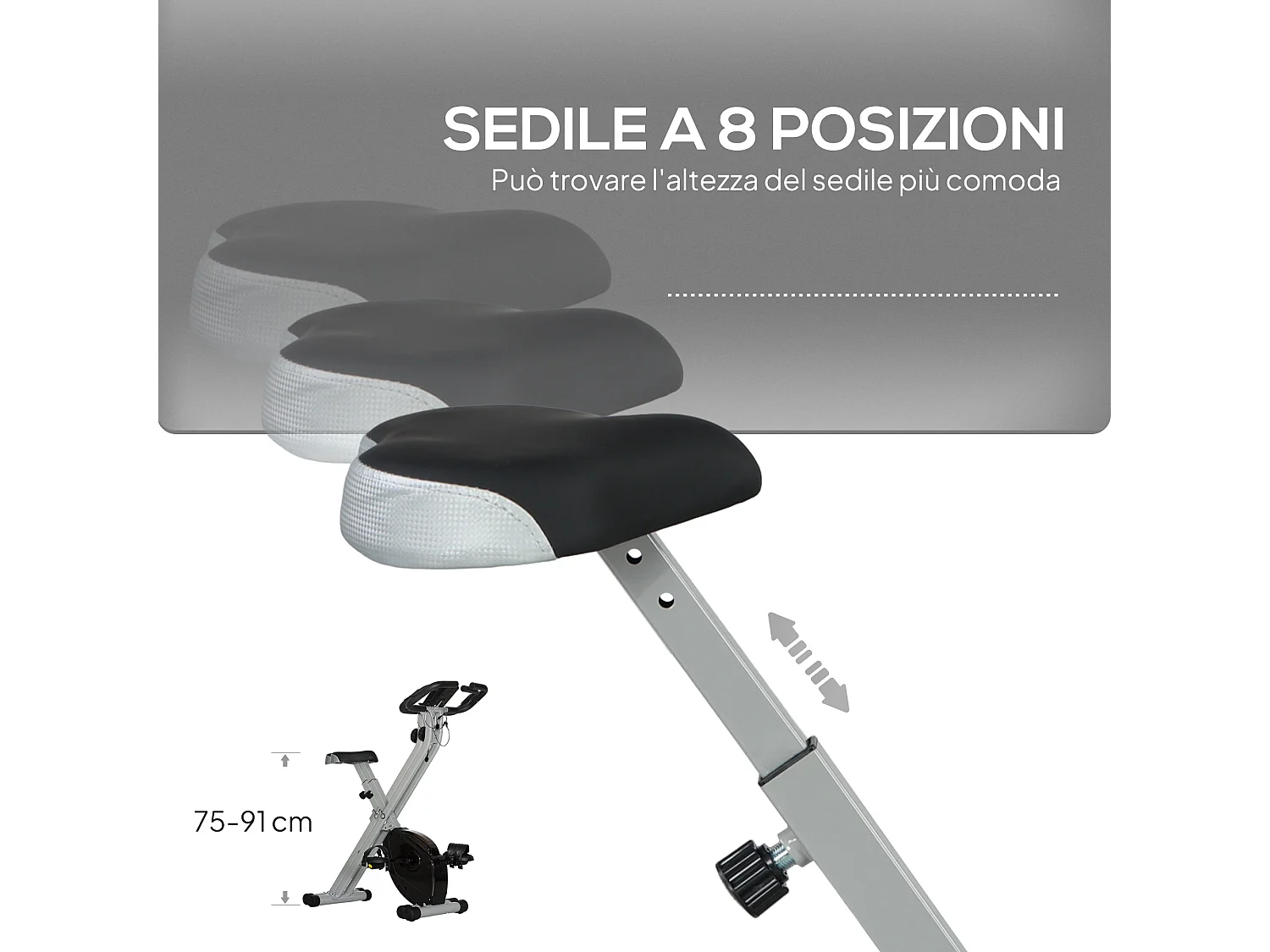 Cyclette pieghevole magnetica a 8 livelli con display grigio e nero