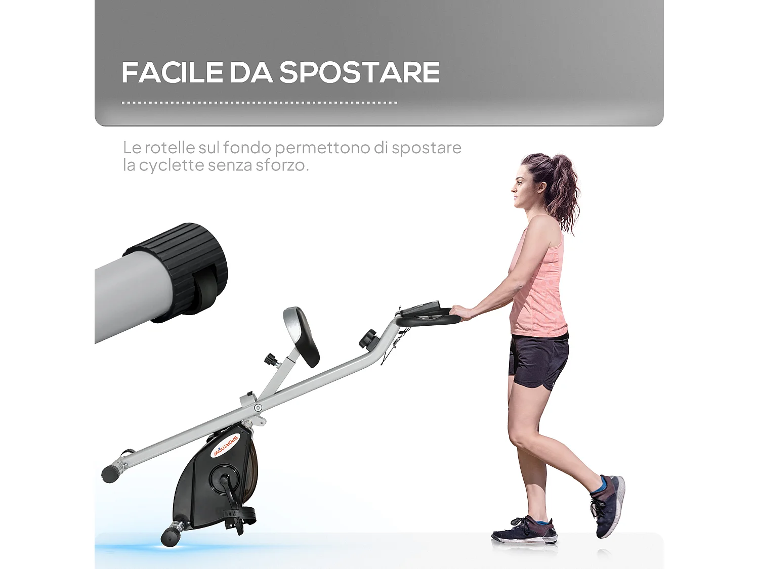 Cyclette pieghevole magnetica a 8 livelli con display grigio e nero