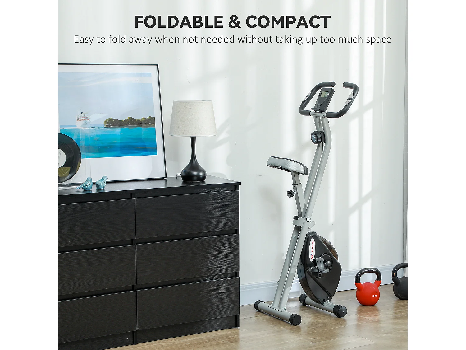 Cyclette pieghevole magnetica a 8 livelli con display grigio e nero