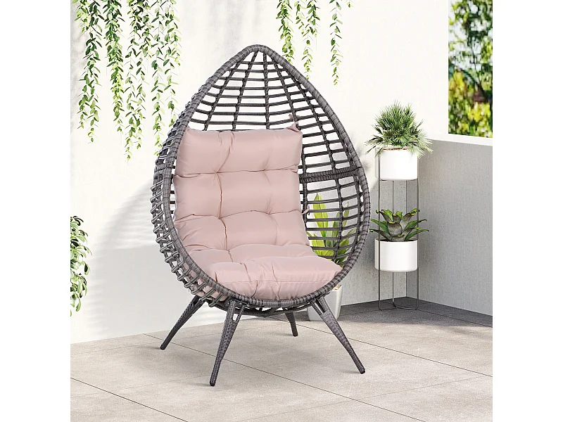 Poltrona in rattan con cuscino stile boho chic 101x89x156cm