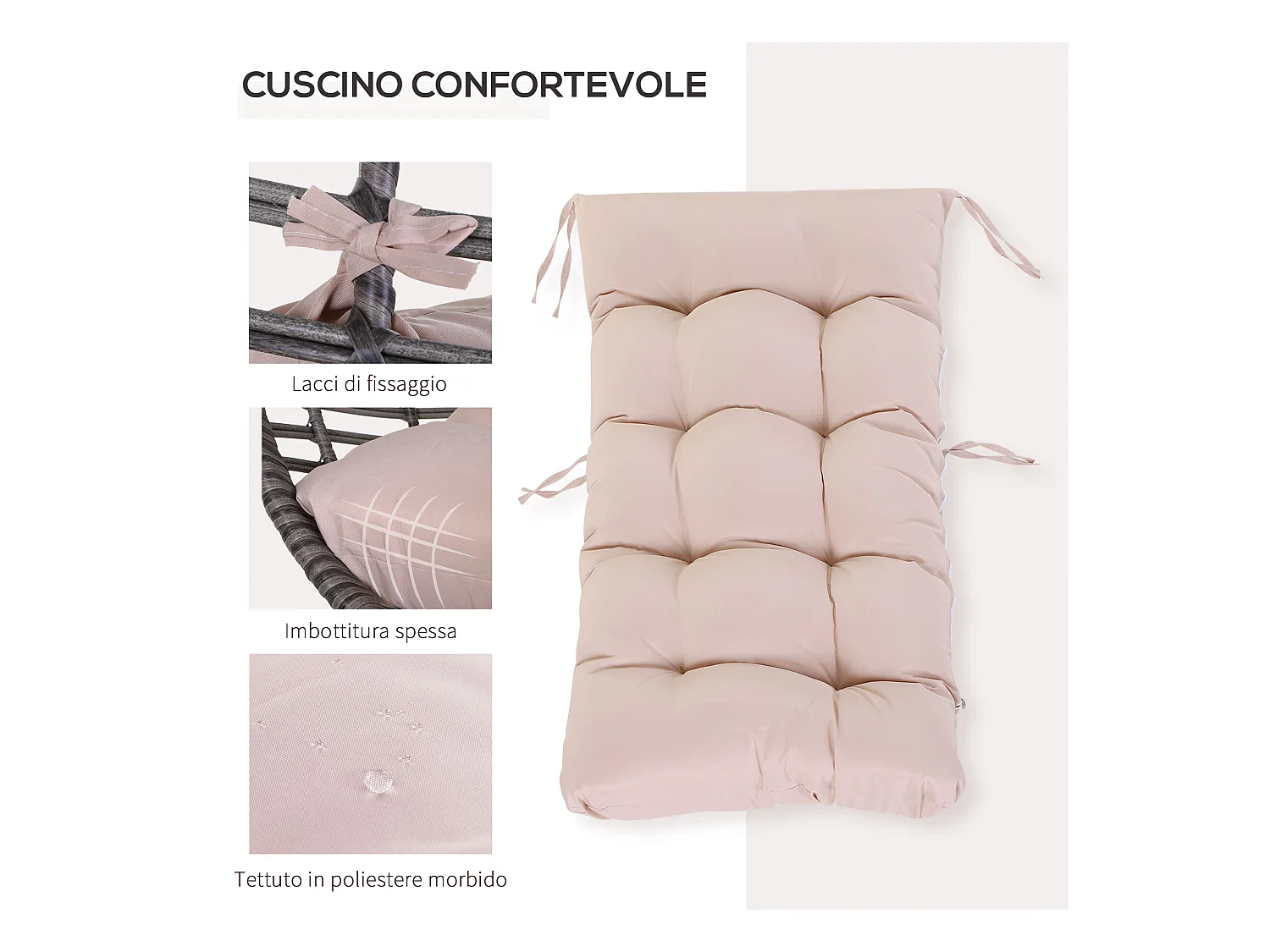 Poltrona in rattan con cuscino stile boho chic 101x89x156cm