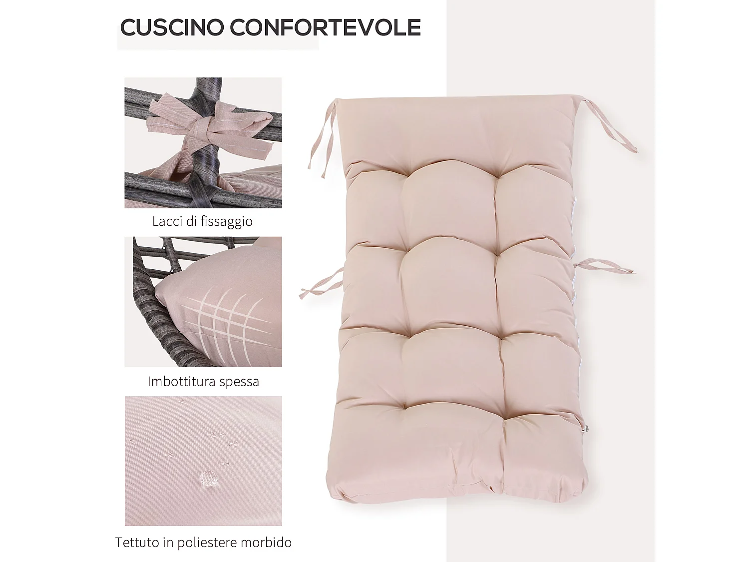 Poltrona in rattan con cuscino stile boho chic 101x89x156cm