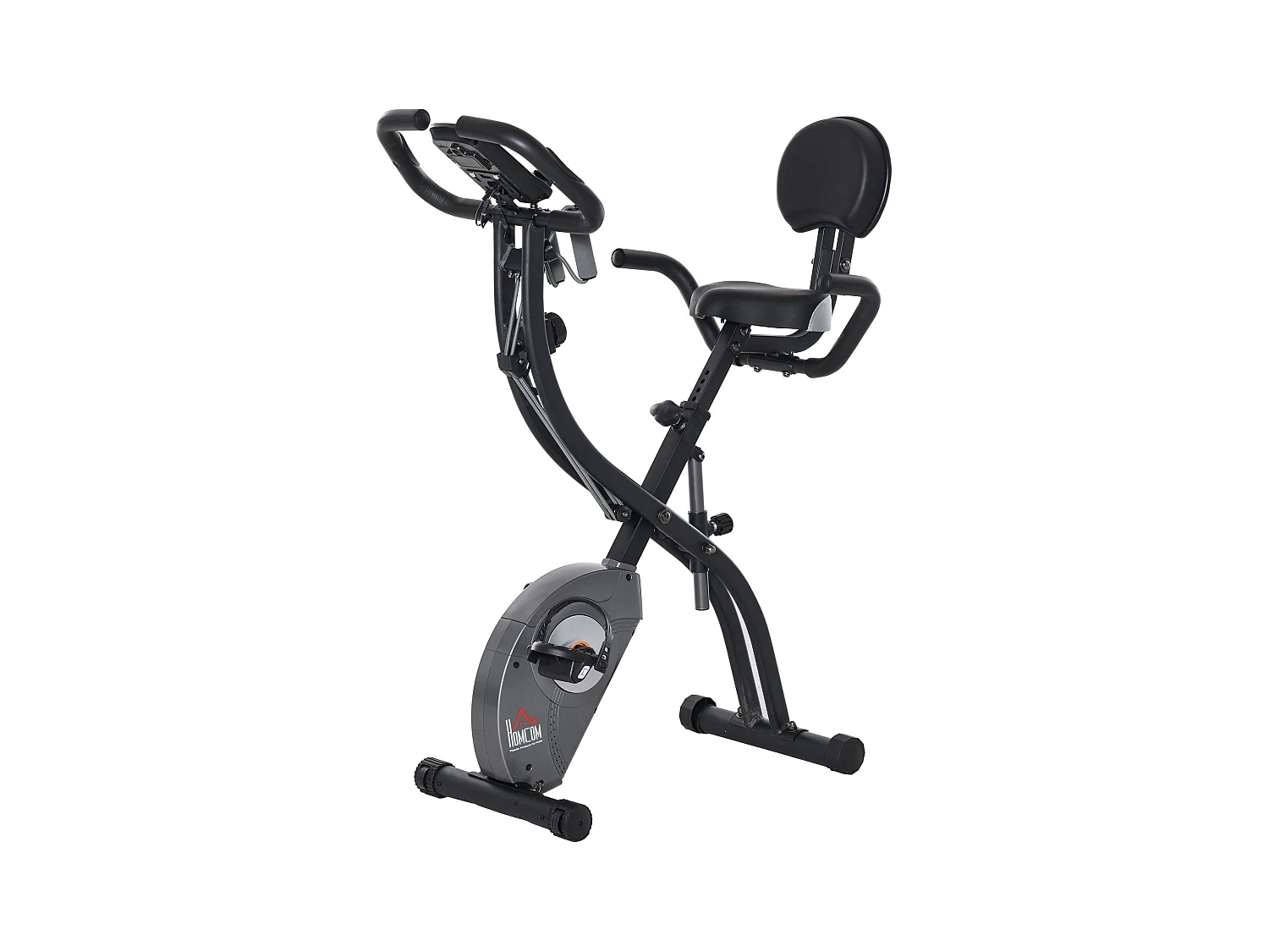 Cyclette pieghevole con schienale, display lcd e bande elastiche grigia