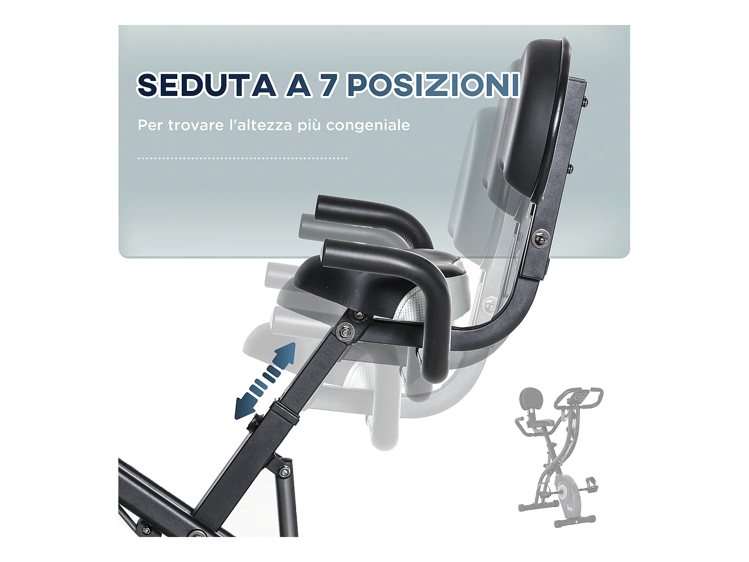 Cyclette pieghevole con schienale, display lcd e bande elastiche grigia