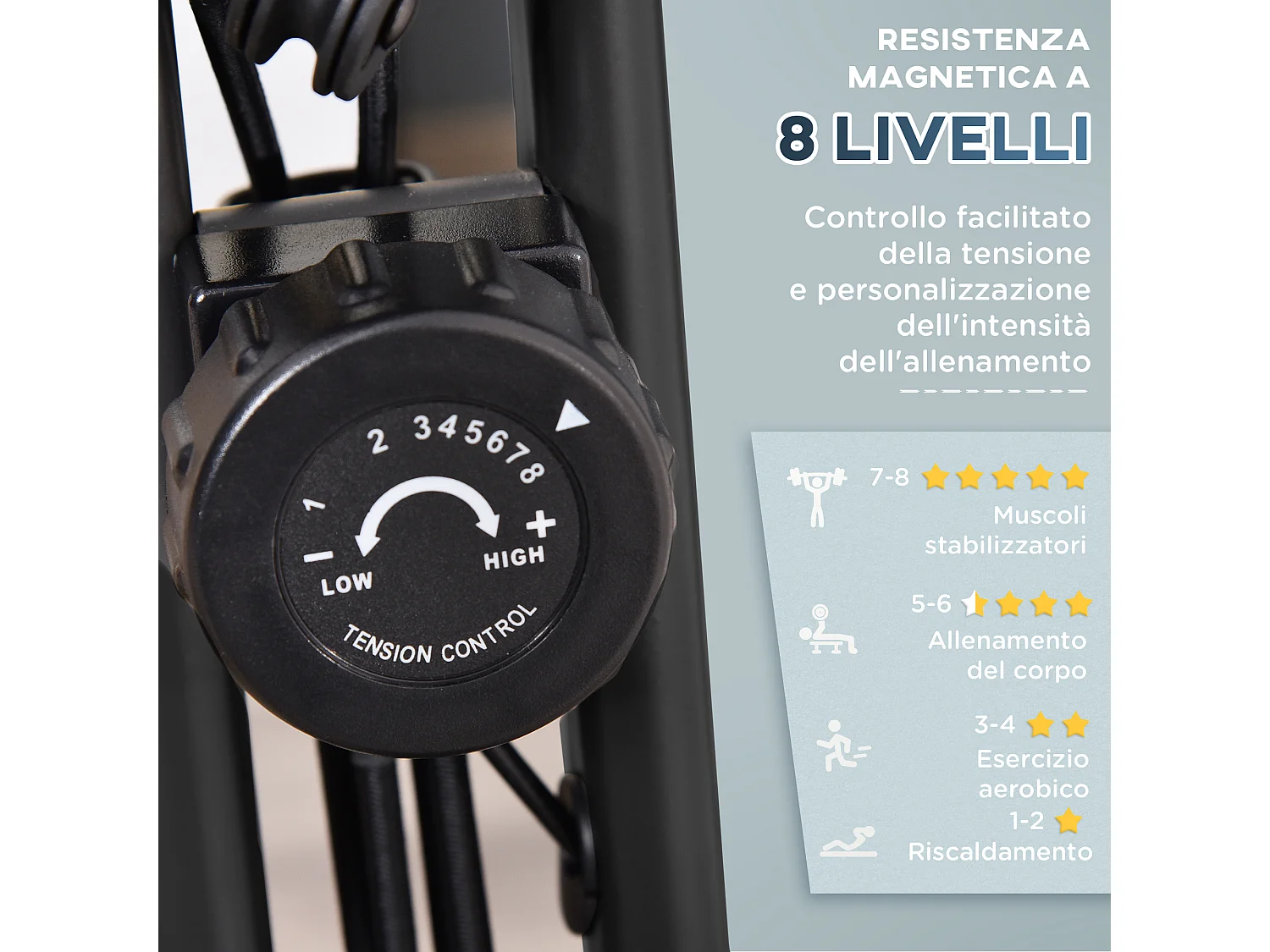 Cyclette pieghevole con schienale, display lcd e bande elastiche grigia