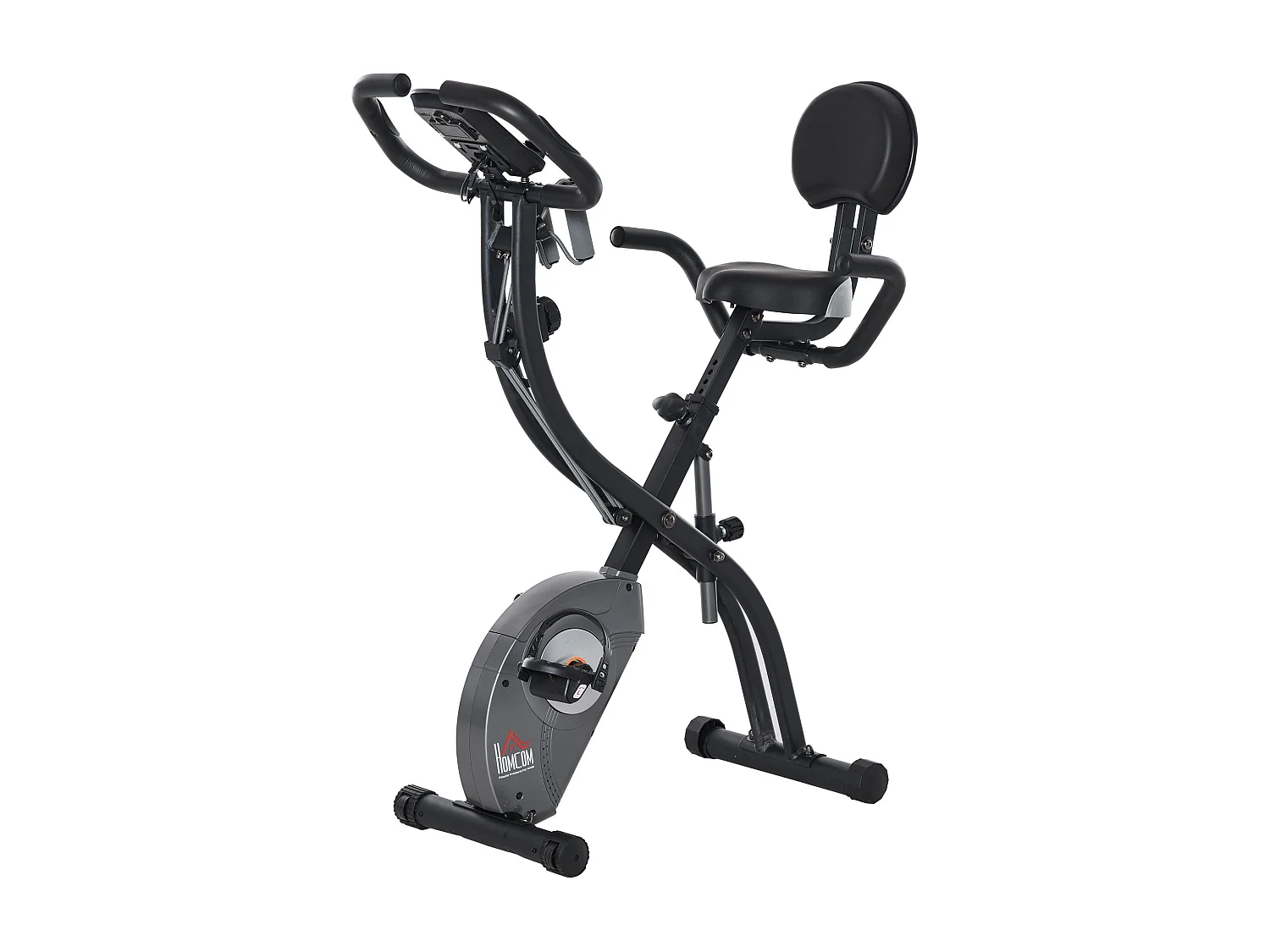 Cyclette pieghevole con schienale, display lcd e bande elastiche grigia