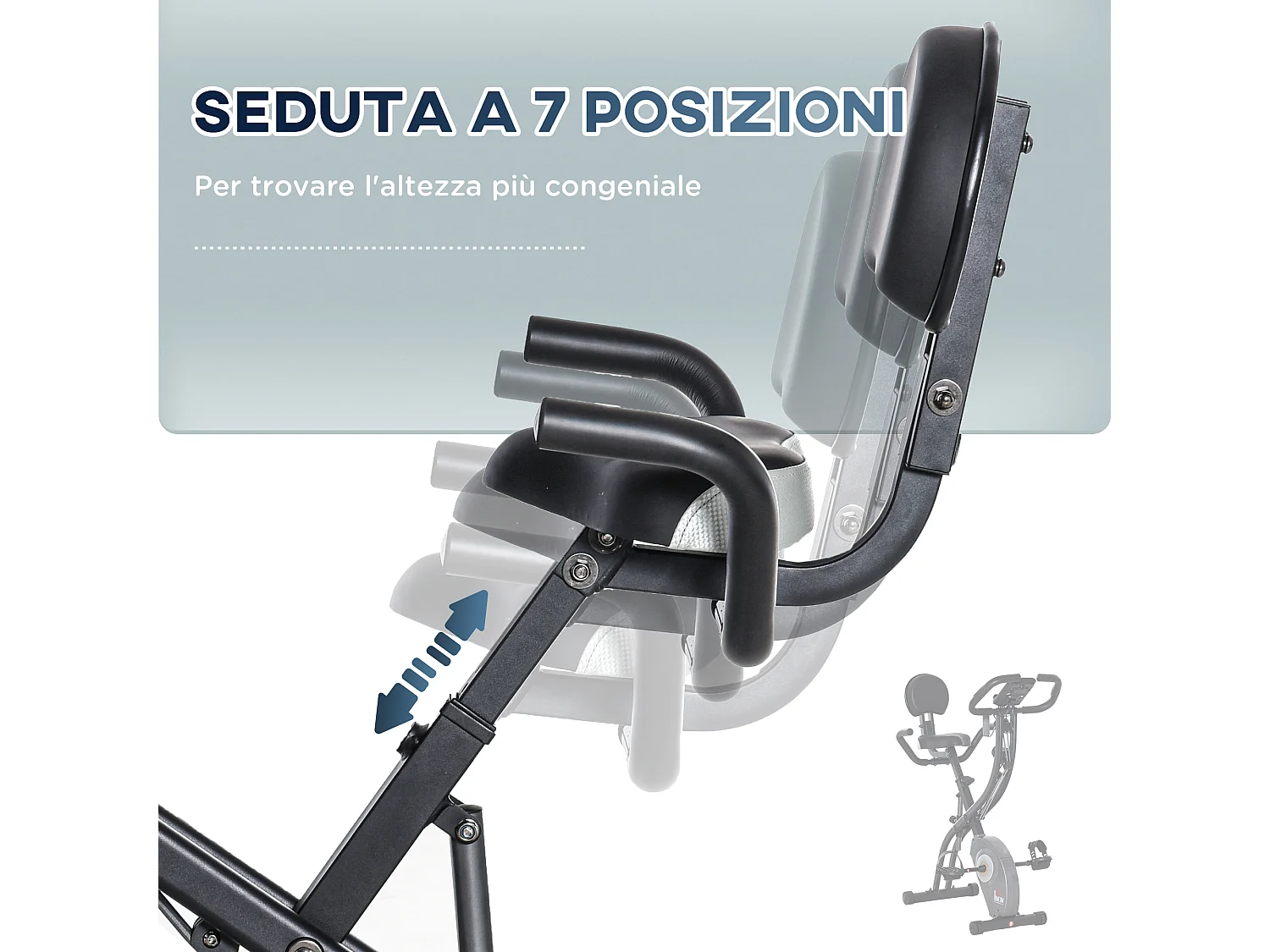 Cyclette pieghevole con schienale, display lcd e bande elastiche grigia
