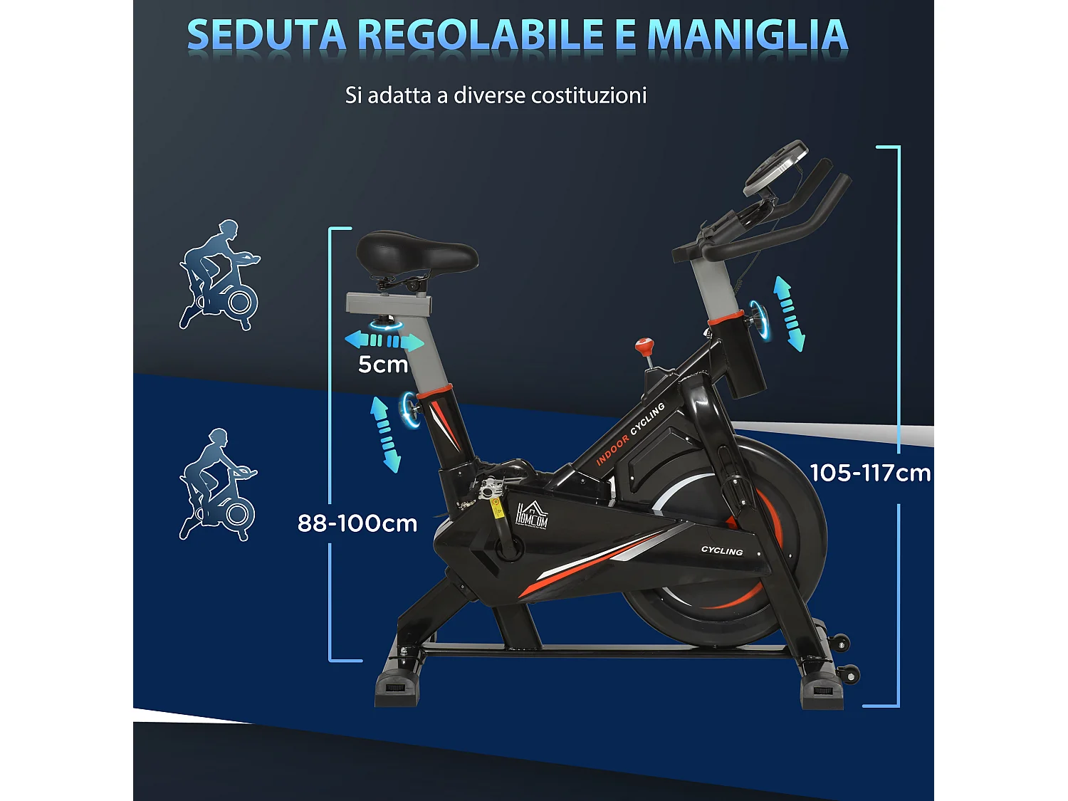 Cyclette in acciaio monitor lcd, seduta, manubrio e resistenza regolabile
