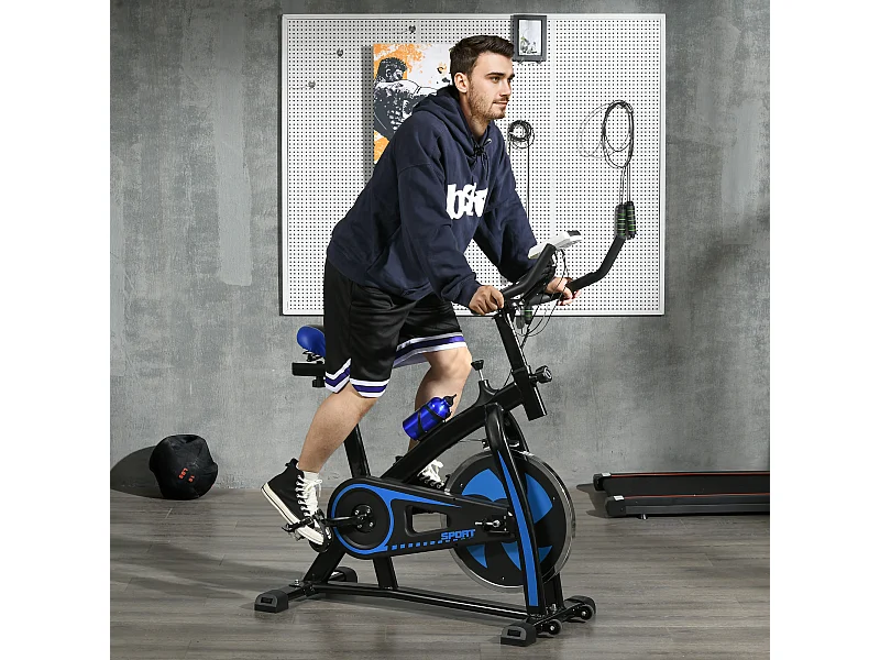 Cyclette da casa regolabile con monitor lcd in acciaio e abs blu