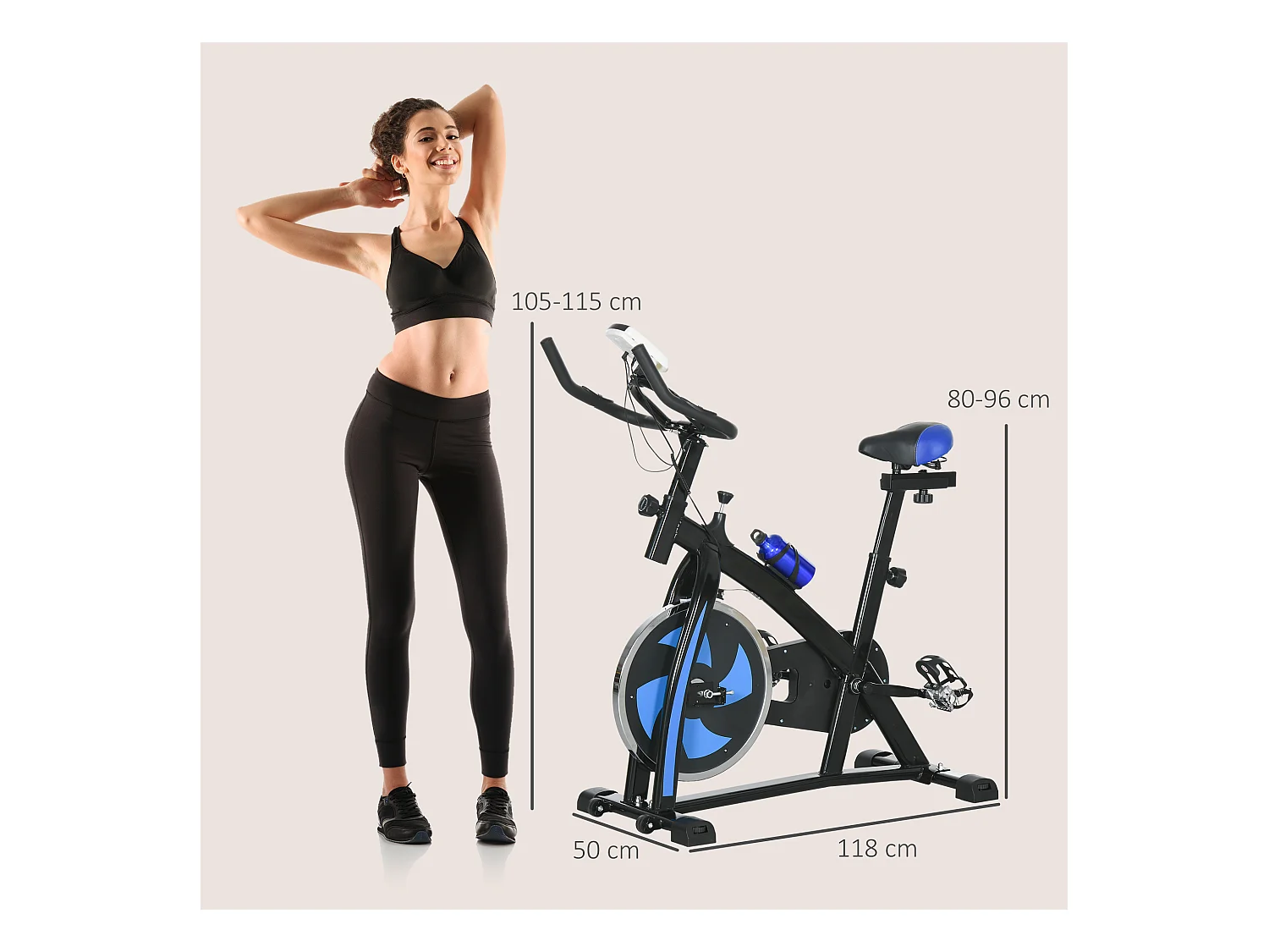 Cyclette da casa regolabile con monitor lcd in acciaio e abs blu