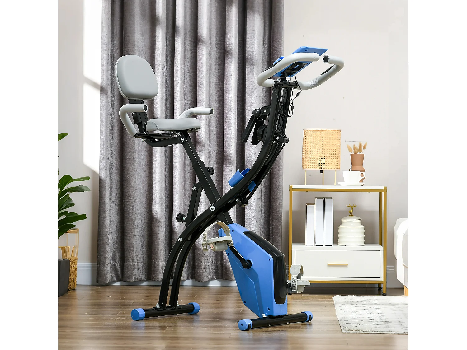 Cyclette pieghevole resistenza 8 livelli elastici per braccia azzurro